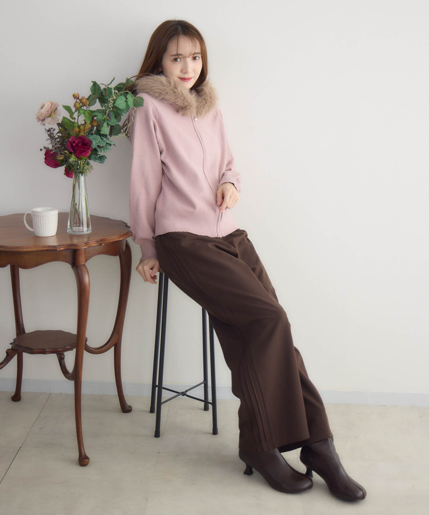 カットジョーゼット裏起毛ワイドパンツ | IKG crossing