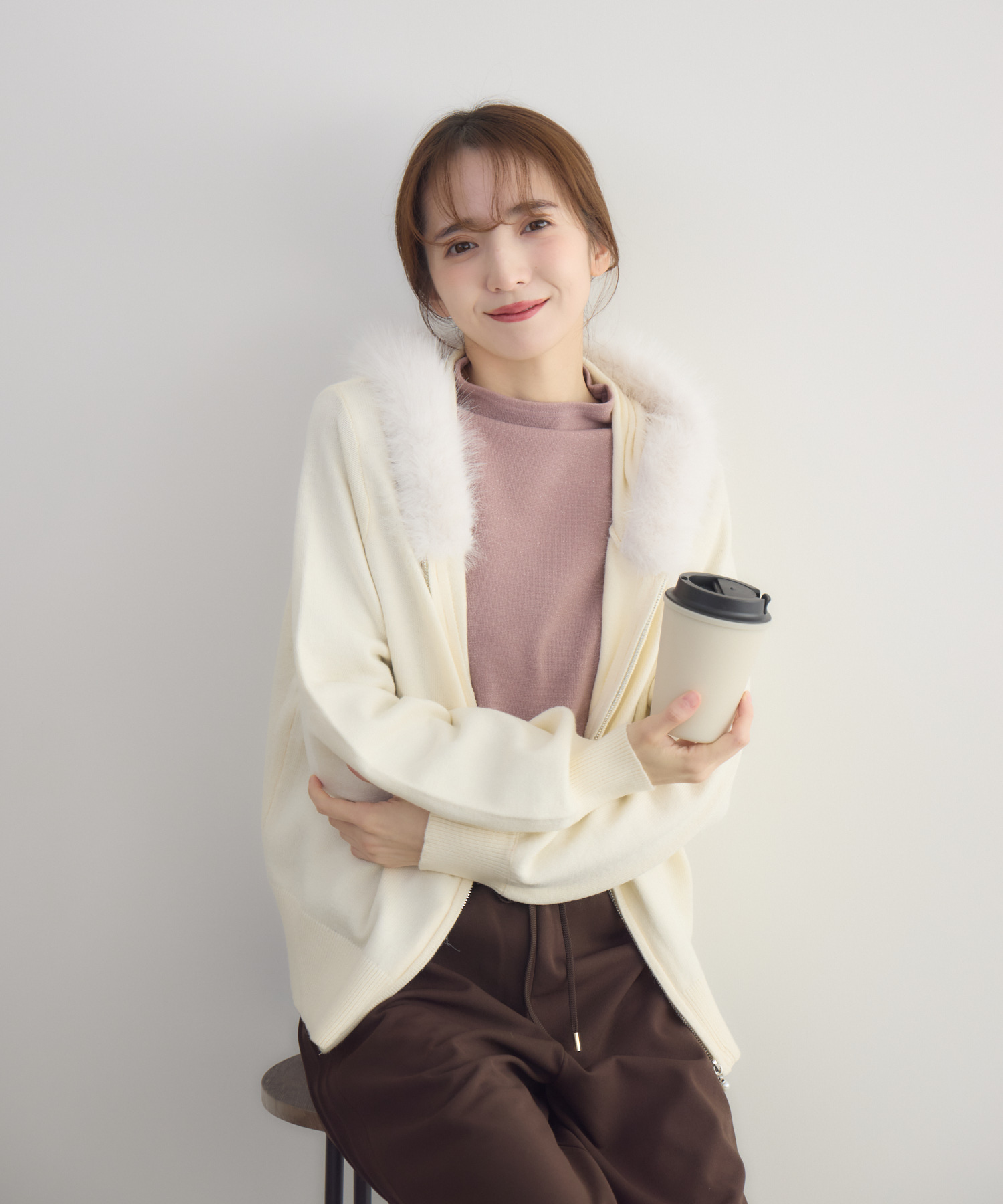 ファー付きアンゴラライクジップパーカー | IKG crossing