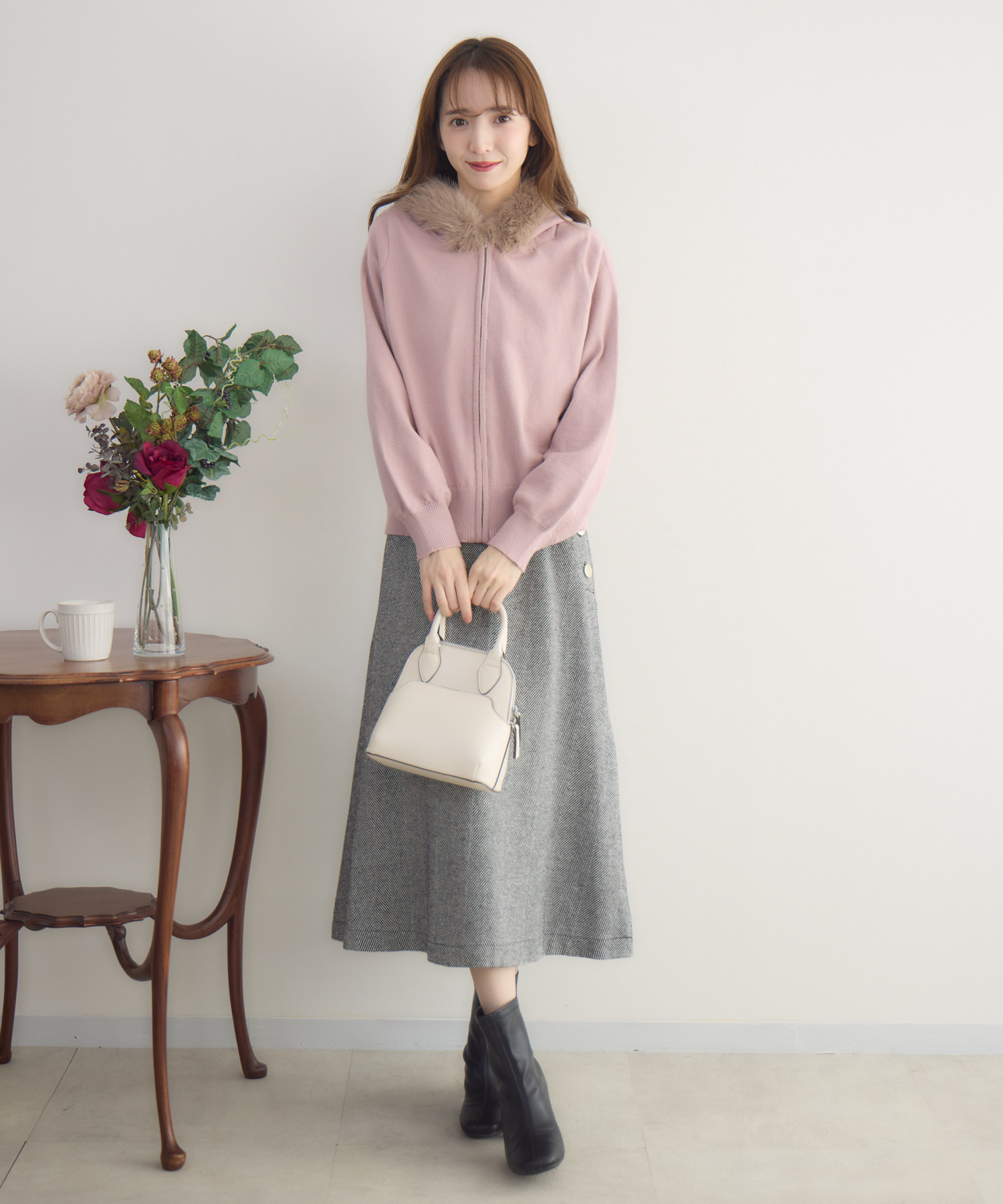 ファー付きアンゴラライクジップパーカー | IKG crossing