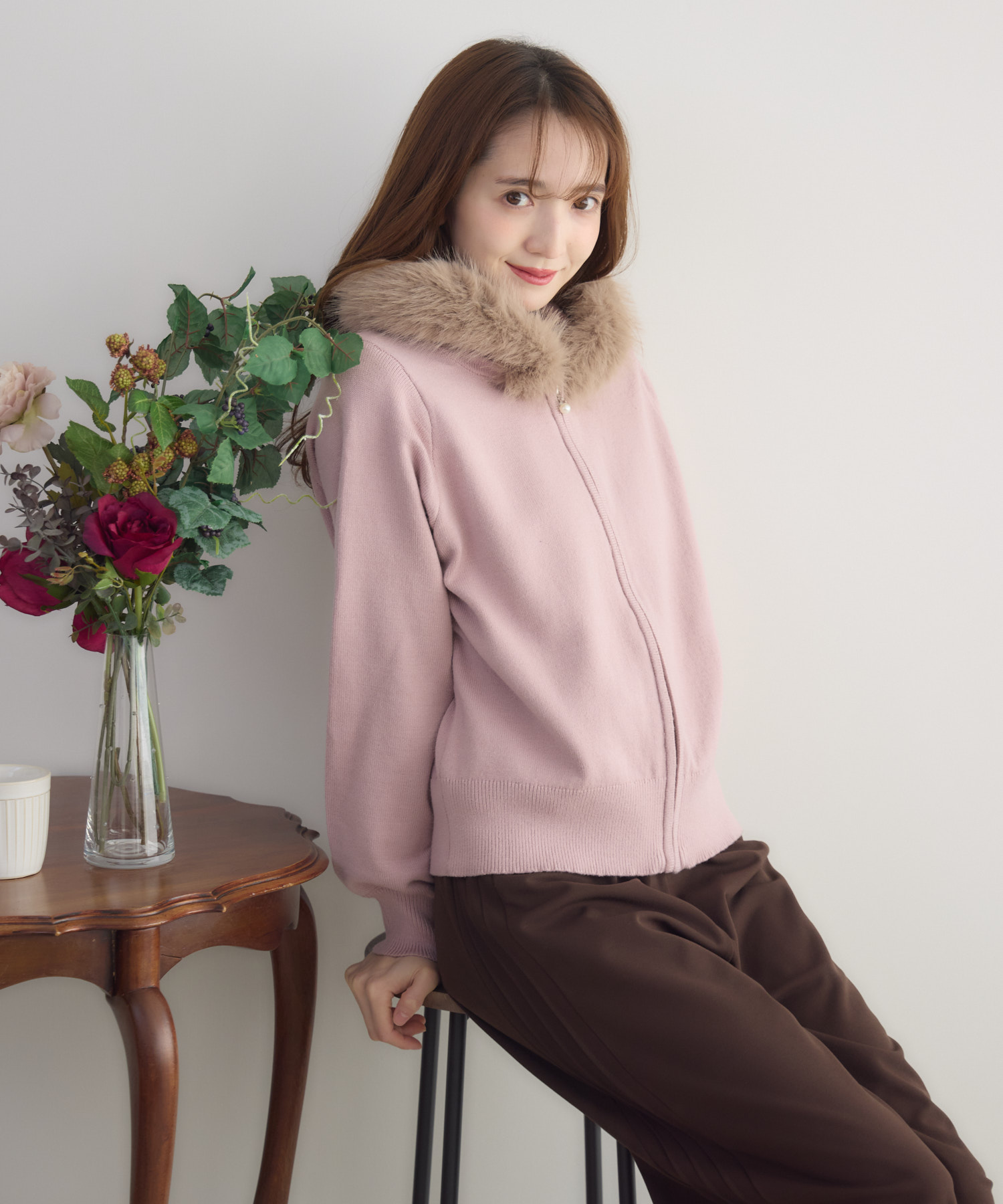 ファー付きアンゴラライクジップパーカー | IKG crossing