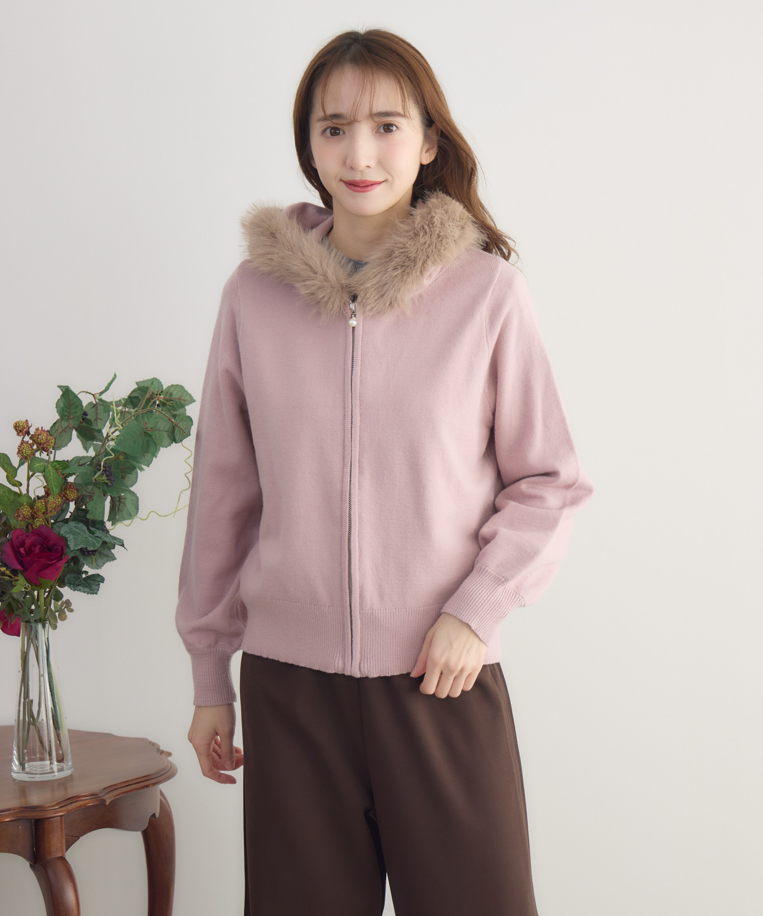 ファー付きアンゴラライクジップパーカー | IKG crossing