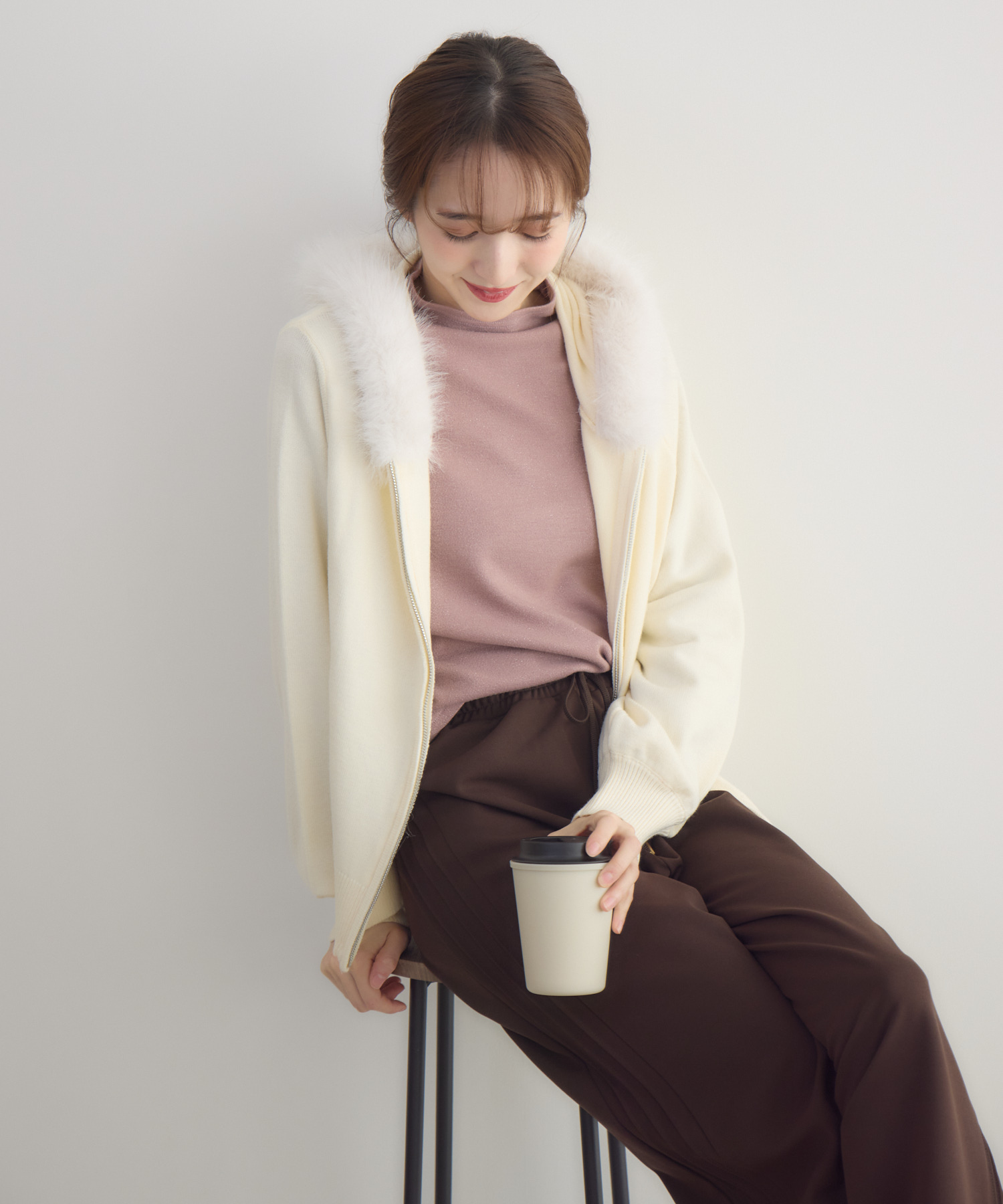 ファー付きアンゴラライクジップパーカー | IKG crossing