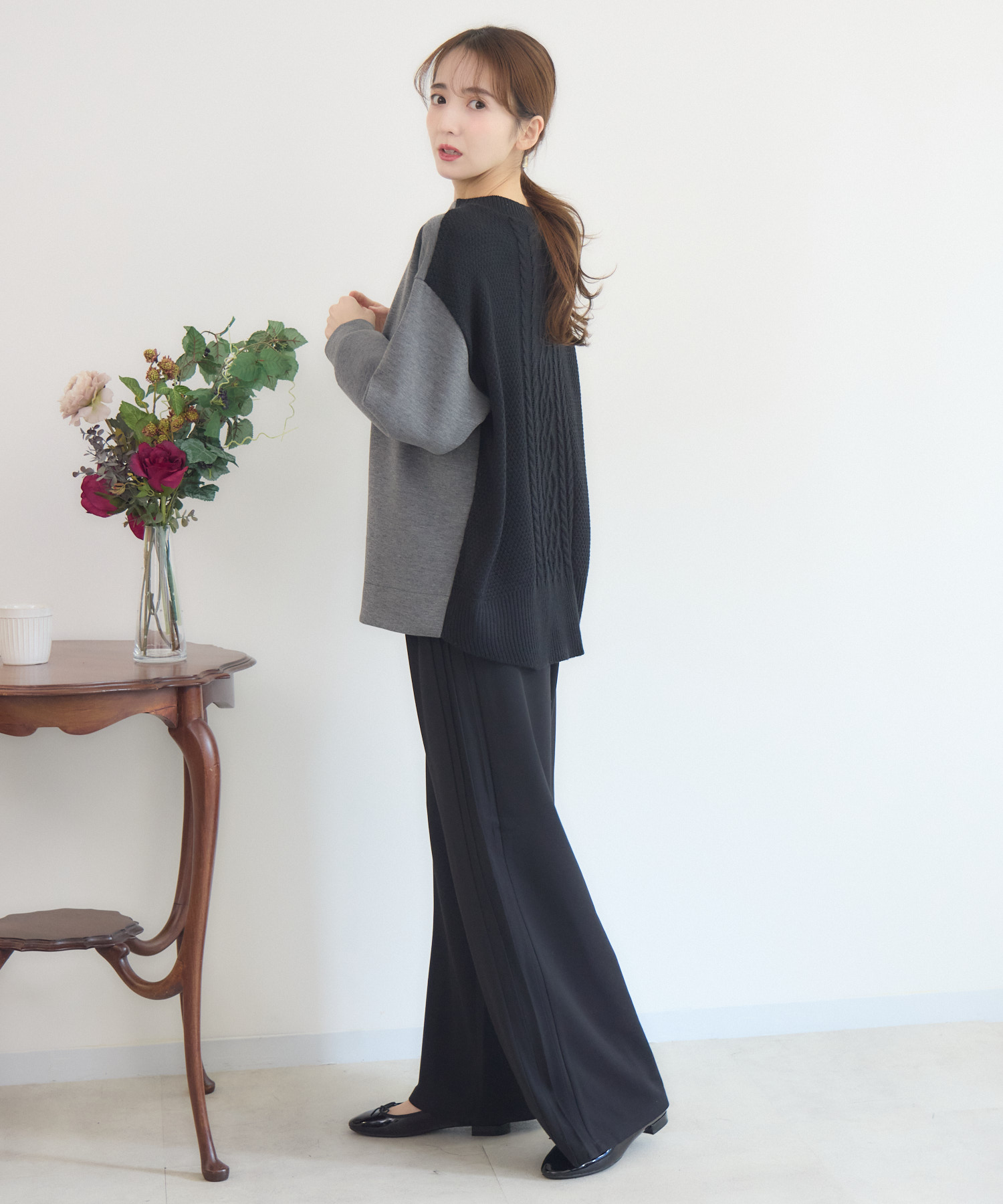 カット×ケーブルニットドッキングチュニック | IKG crossing