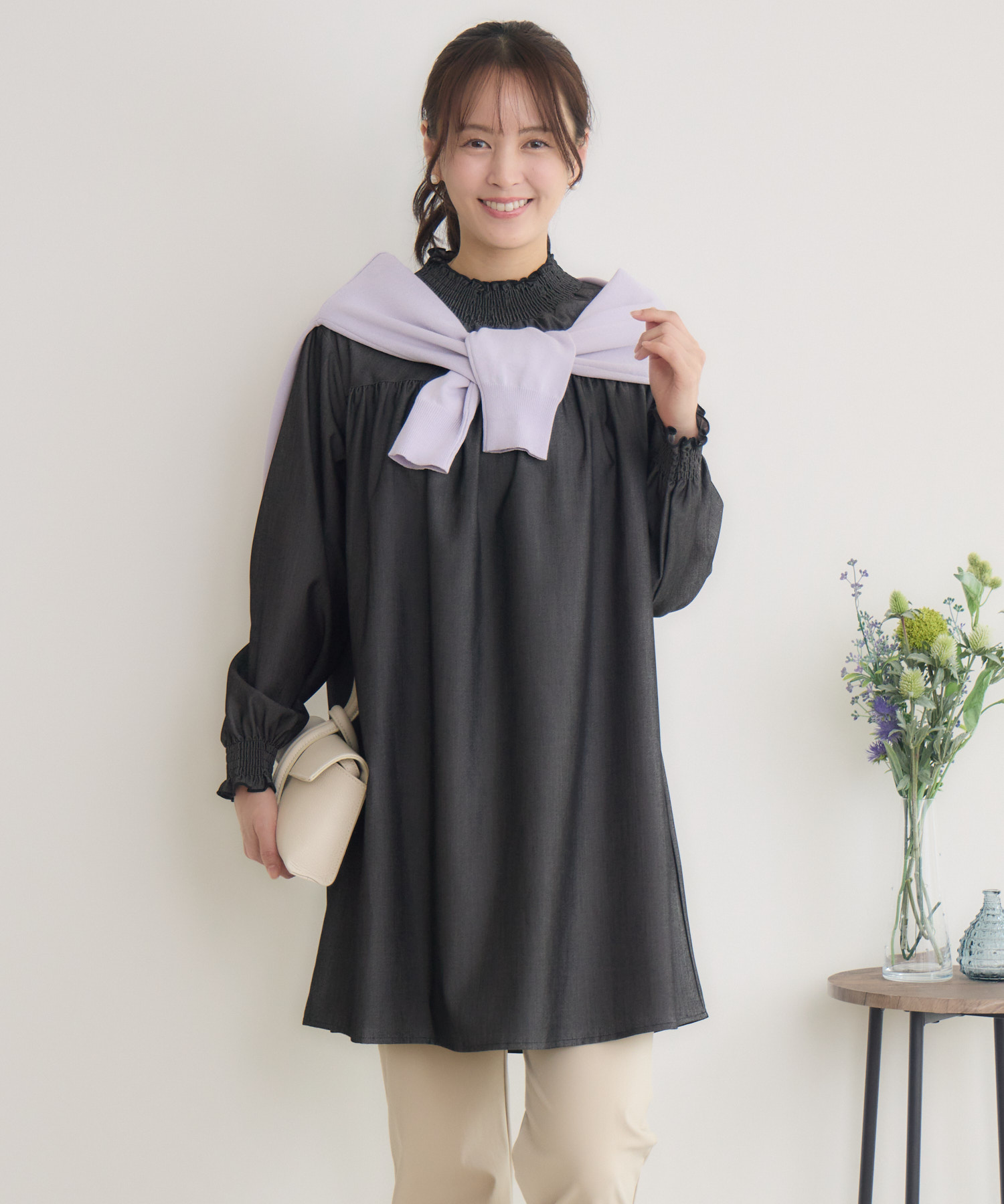 セール　新品タグ付 vm 2024SS ワイドカラーチュニックシャツ WEB限定 シャーリングカラーチュニック | IKG crossing