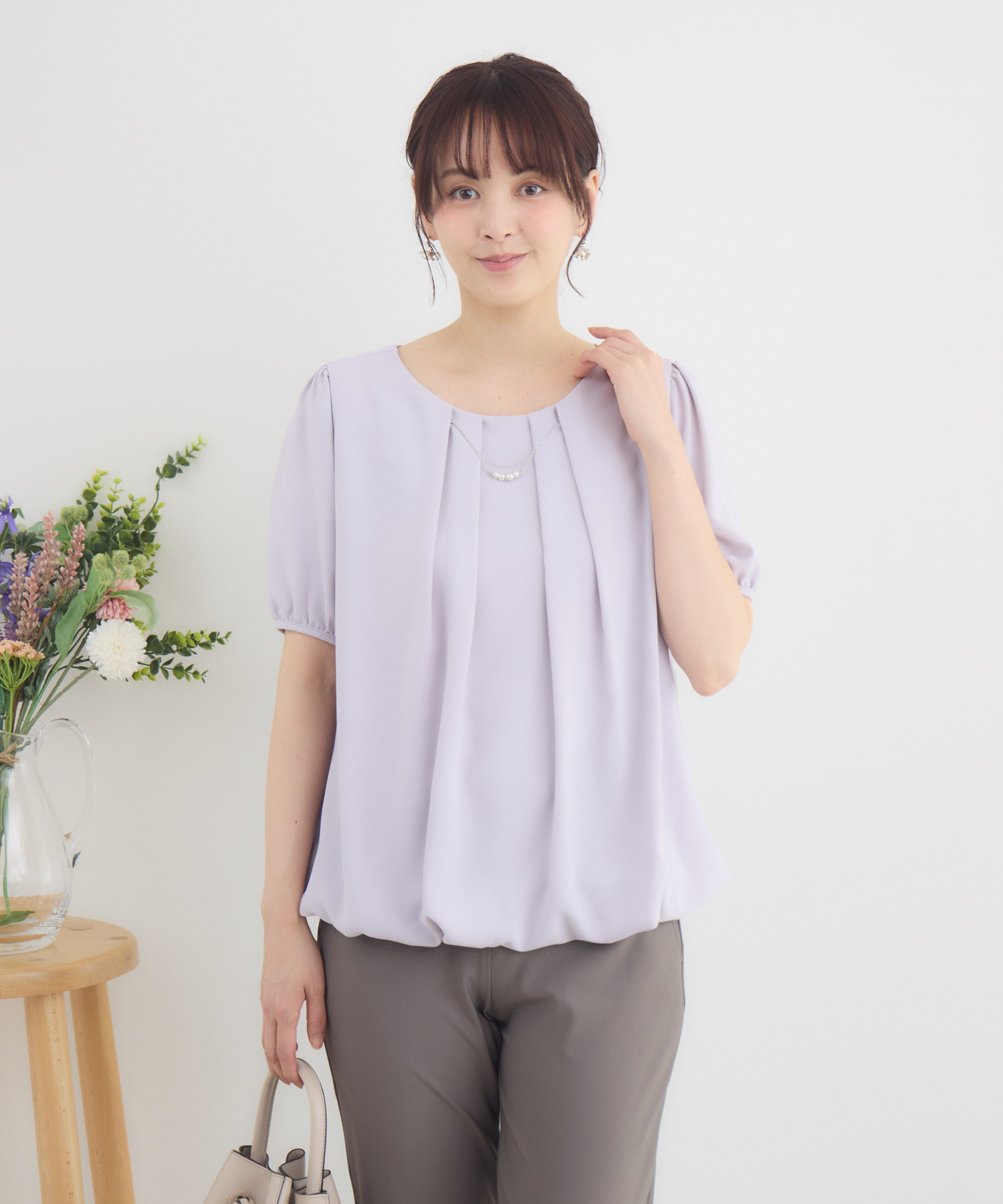 新品タグ付き♡ブラウス 夏も快適◎クールタッチ] ダブルクロスキーネックブラウス｜FURRY