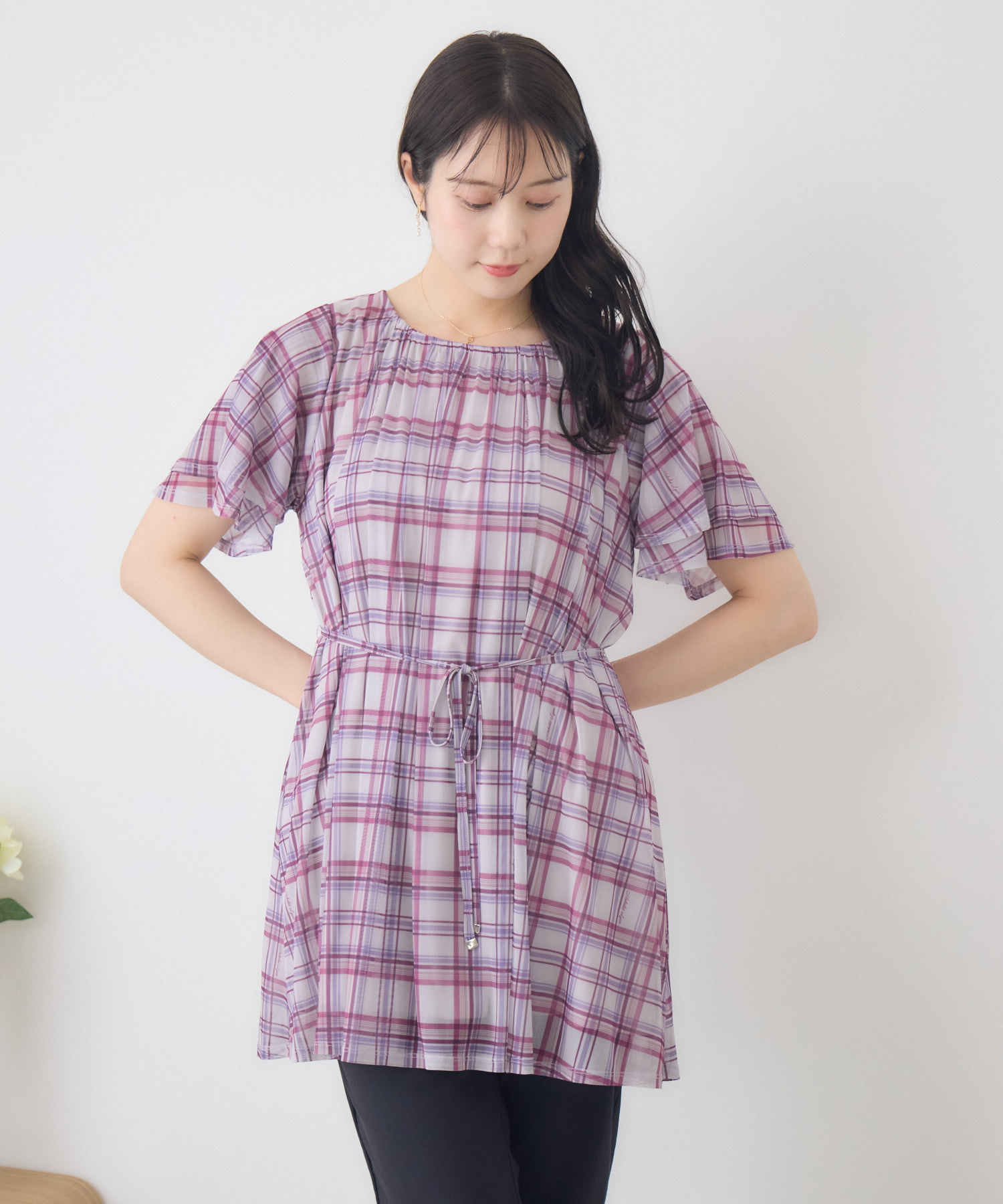 めぐちゃん♡新作タグ付新品tobechic大きいサイズ44♥︎秋色チュニック サマーシェイドチェックチュニック | IKG crossing