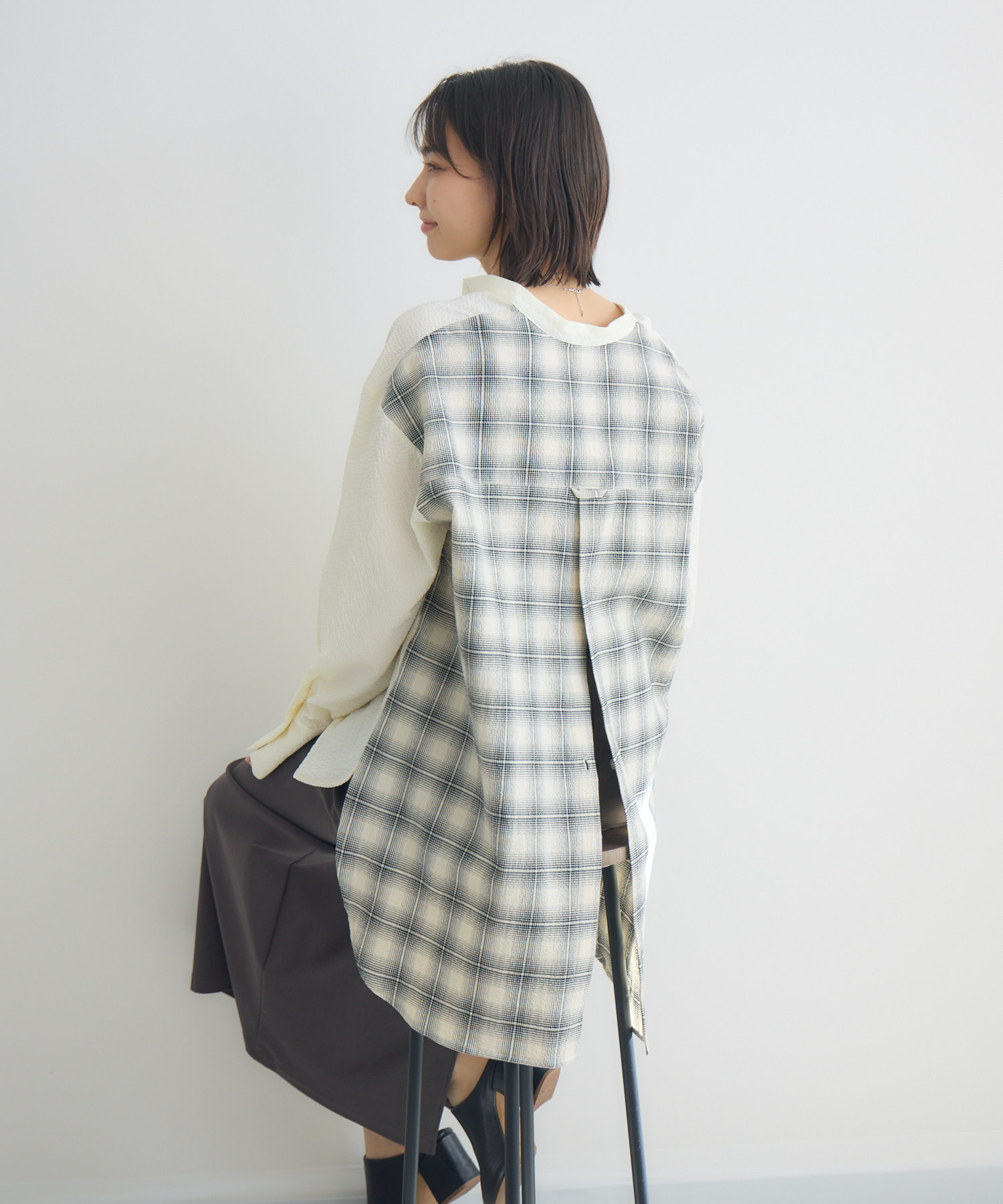 ★あられちゃん様お取り置き　ホルターネックチェックシャツドッキングアレンジ 予約】バックチェックドッキングシャツ / Pillini | IKG crossing