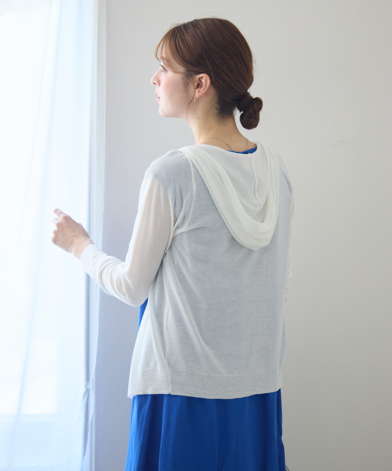 美品 サカイ 異素材切替 ドッキング ワンピース フーディ パーカー ネイビー2 COOLシアーZIPパーカー / Pillini | IKG crossing