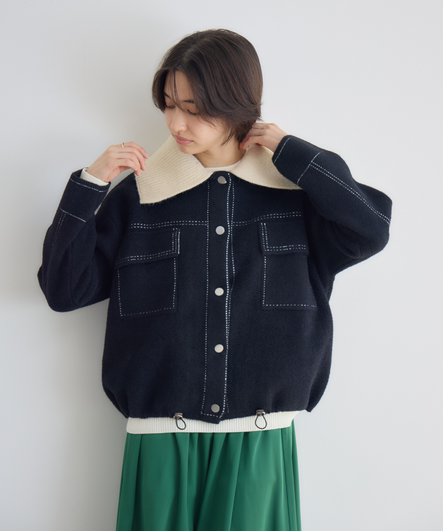 か*る様 【価格相談◎】美品 irenisa ウール カッティングジャケット 黒 予約】襟取外しニットジャケット / Pillini | IKG crossing
