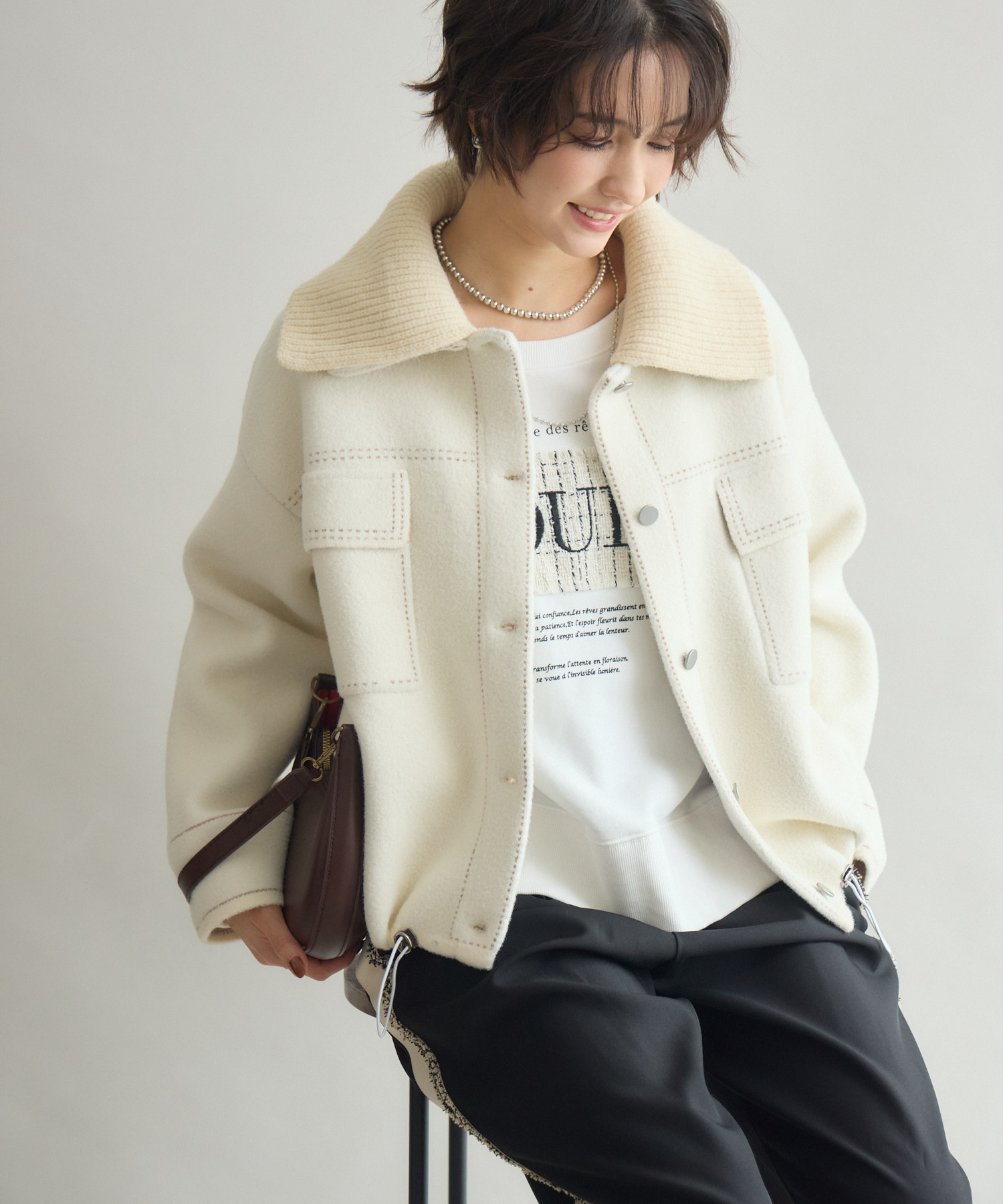 【タグ付・未着用】INGEBORG♪ ホワイト ジャケット　フラワーモチーフ 予約】襟取外しニットジャケット / Pillini | IKG crossing