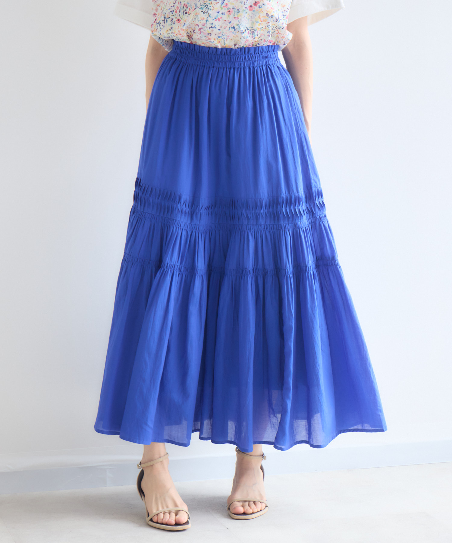 希少美品✨エンフォルド リコンストラクトシャーティングスカート ブルー 36 残りわずか】【インドコットン】ドミノプリーツスカート