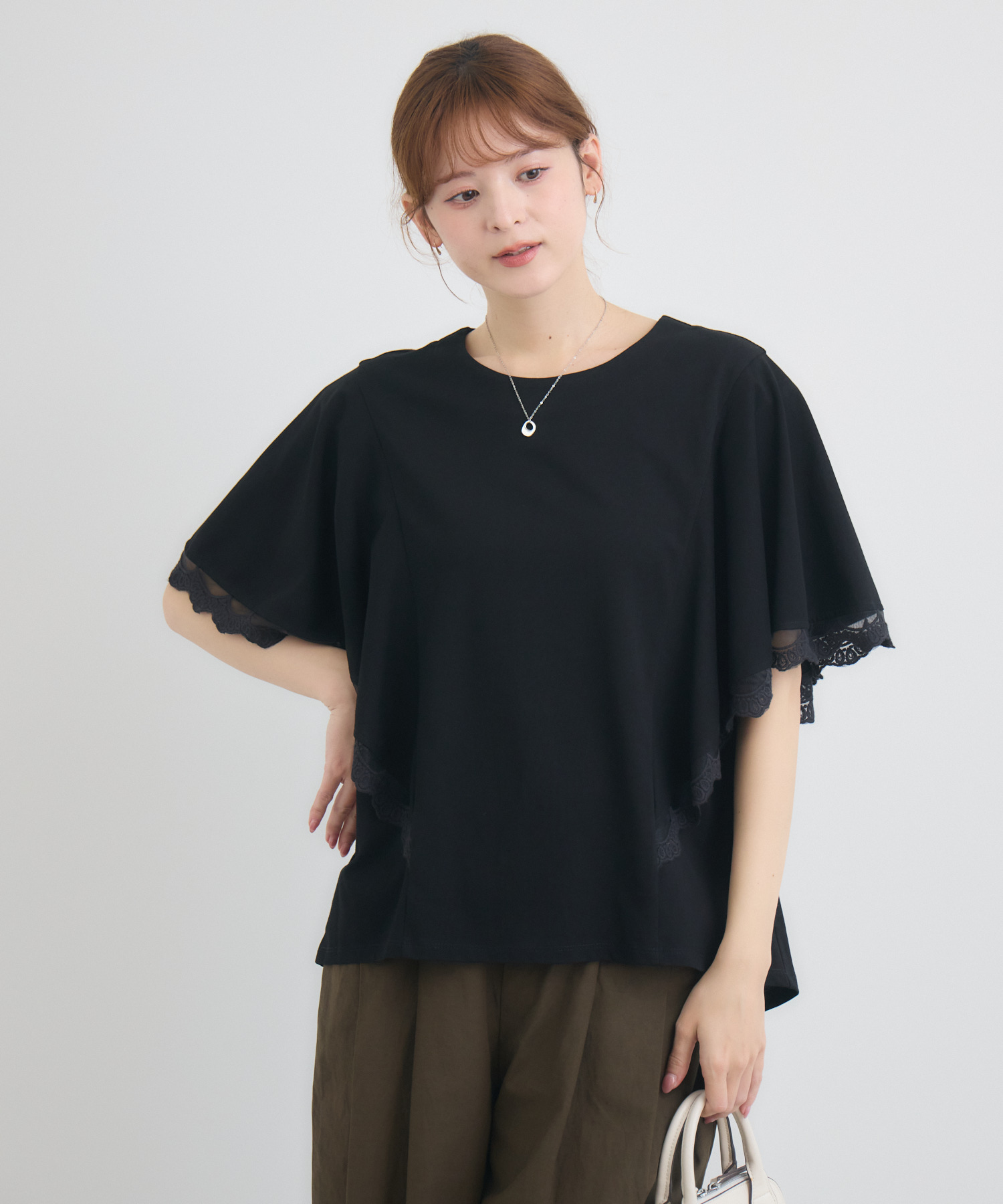 予約】【抗菌・防油・防汚・防水】三防加工レースフレア袖カットソー