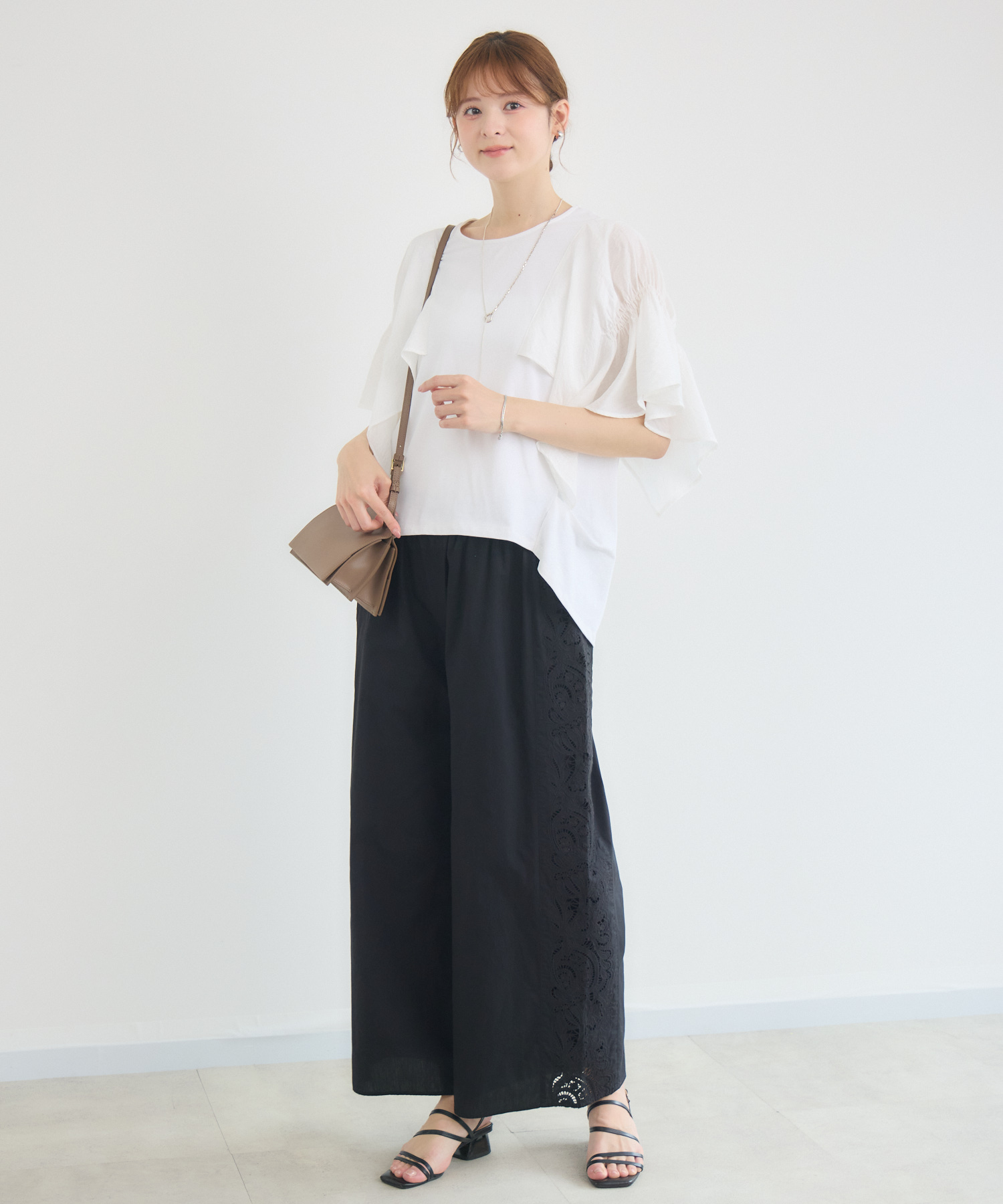 【WEB限定】Drawer テンジク フレアギャザースリーブ カットソー ほぼ透けないフレアスリーブカットソー | Tシャツ/カットソー通販のDHC