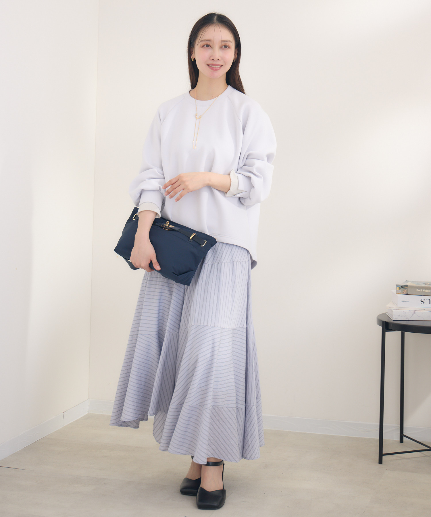 残りわずか】アシメフレアストライプスカート | IKG crossing