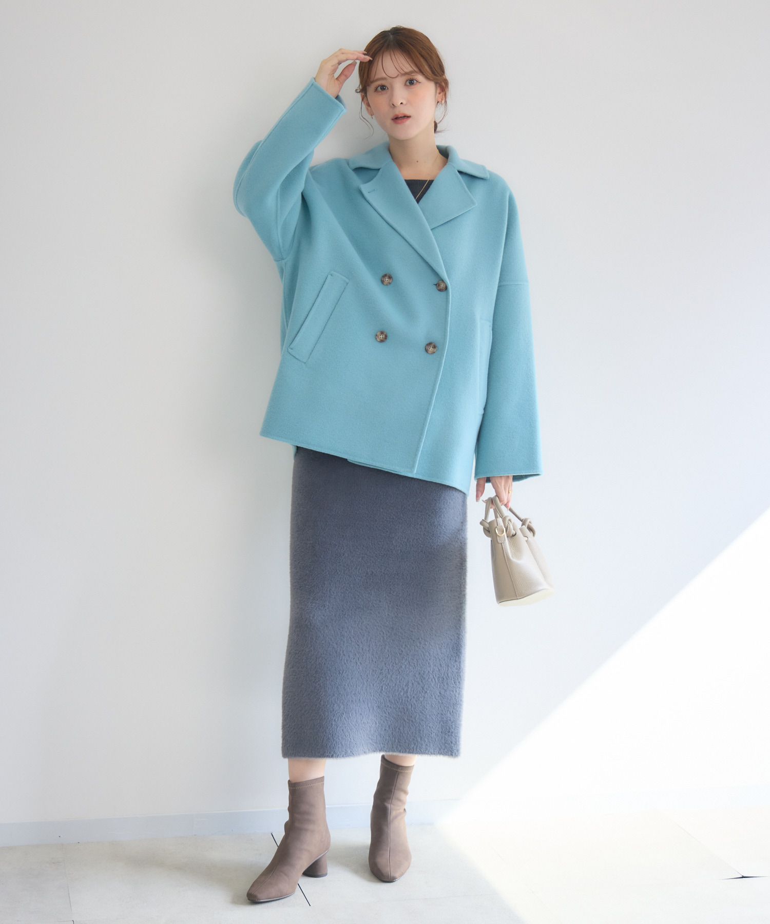 KATHARINE ROSS エシカルモッサミディコート ブルー ウール KATHARINE