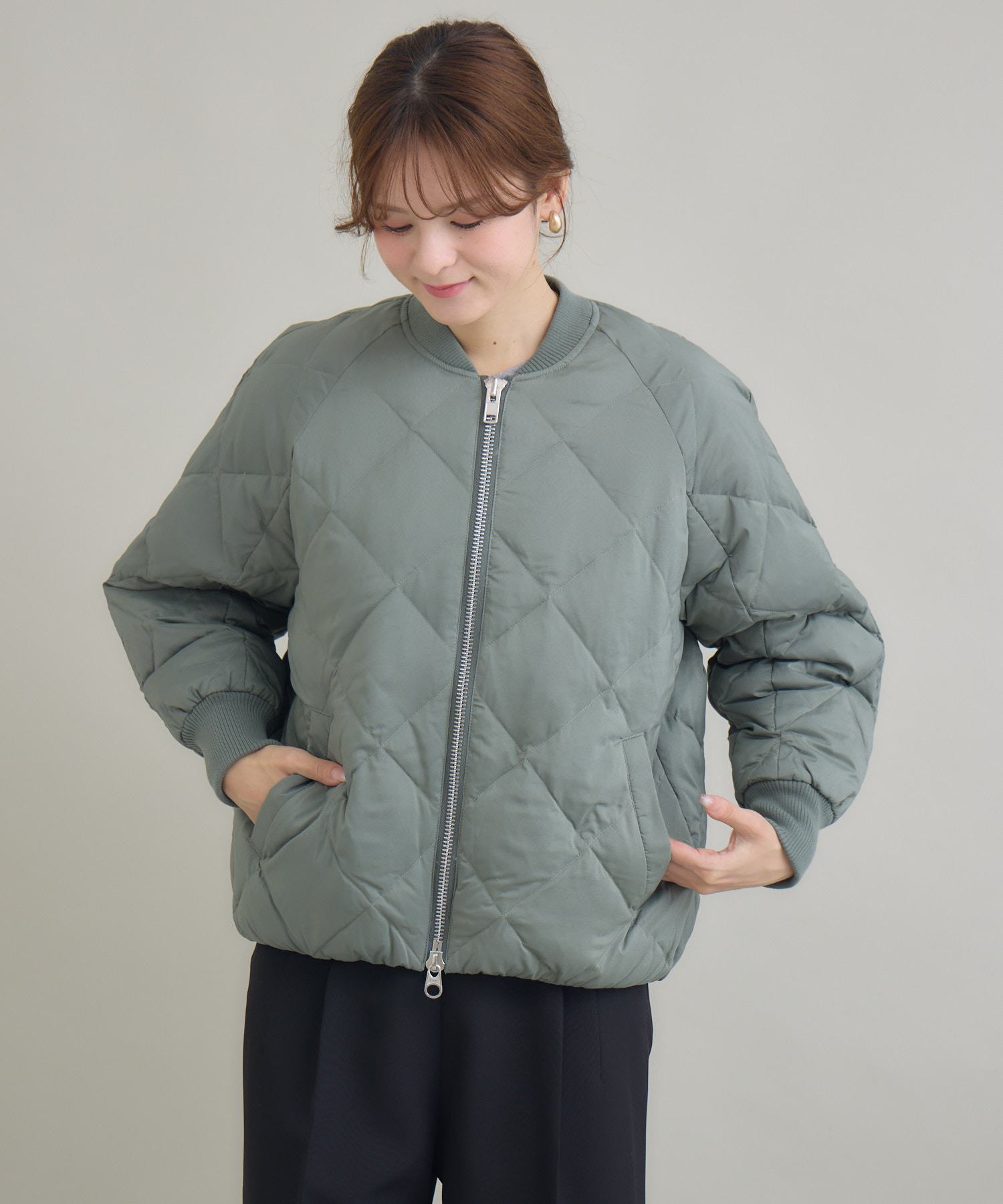 撥水加工/汚れ防止/静電気防止】衿リブキルトショートダウンコート