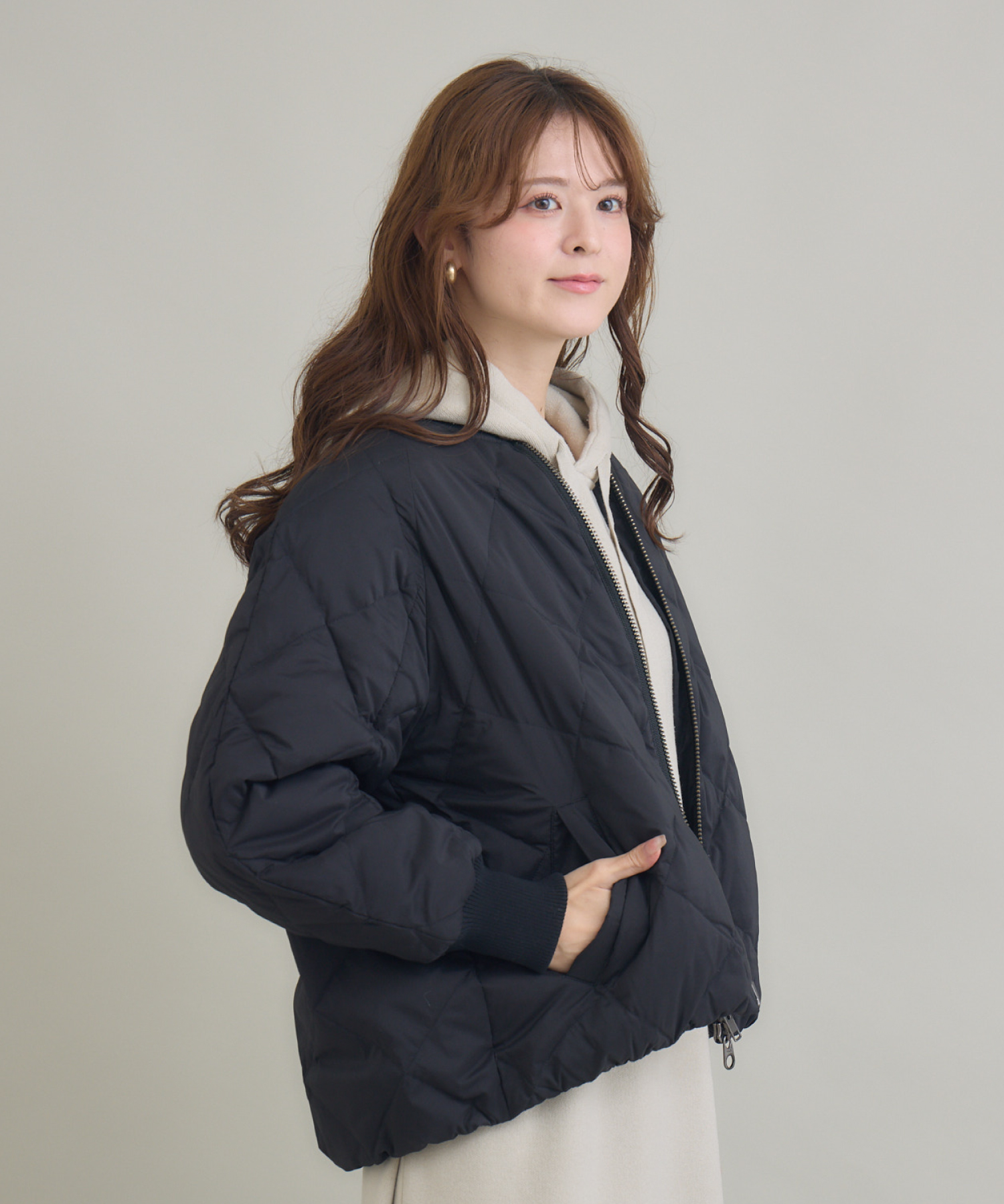 撥水加工/汚れ防止/静電気防止】衿リブキルトショートダウンコート