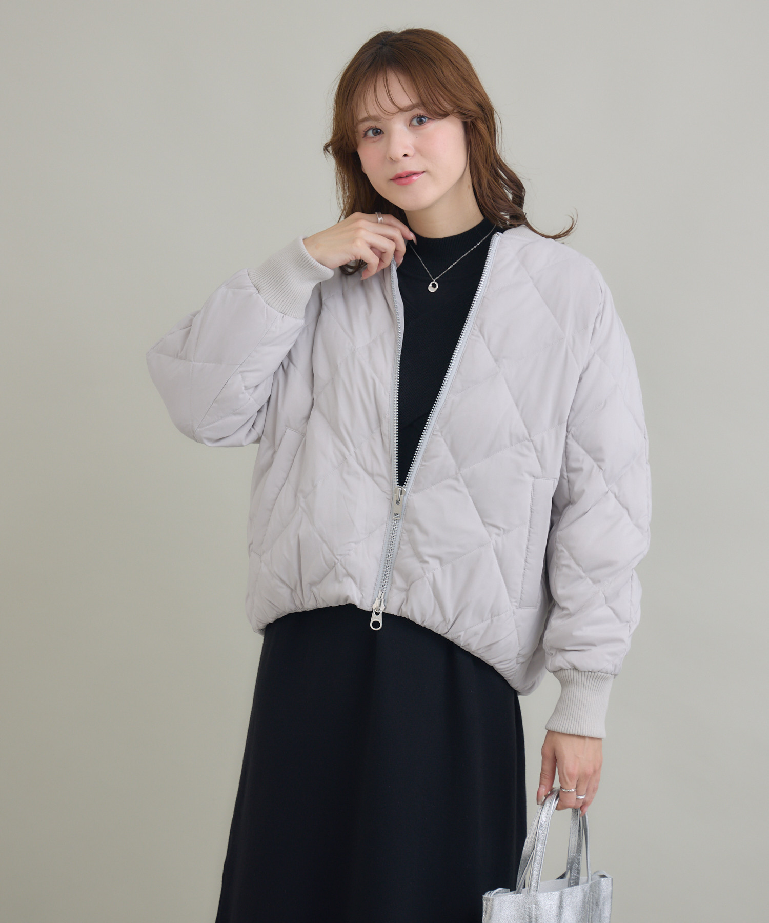 撥水加工/汚れ防止/静電気防止】衿リブキルトショートダウンコート