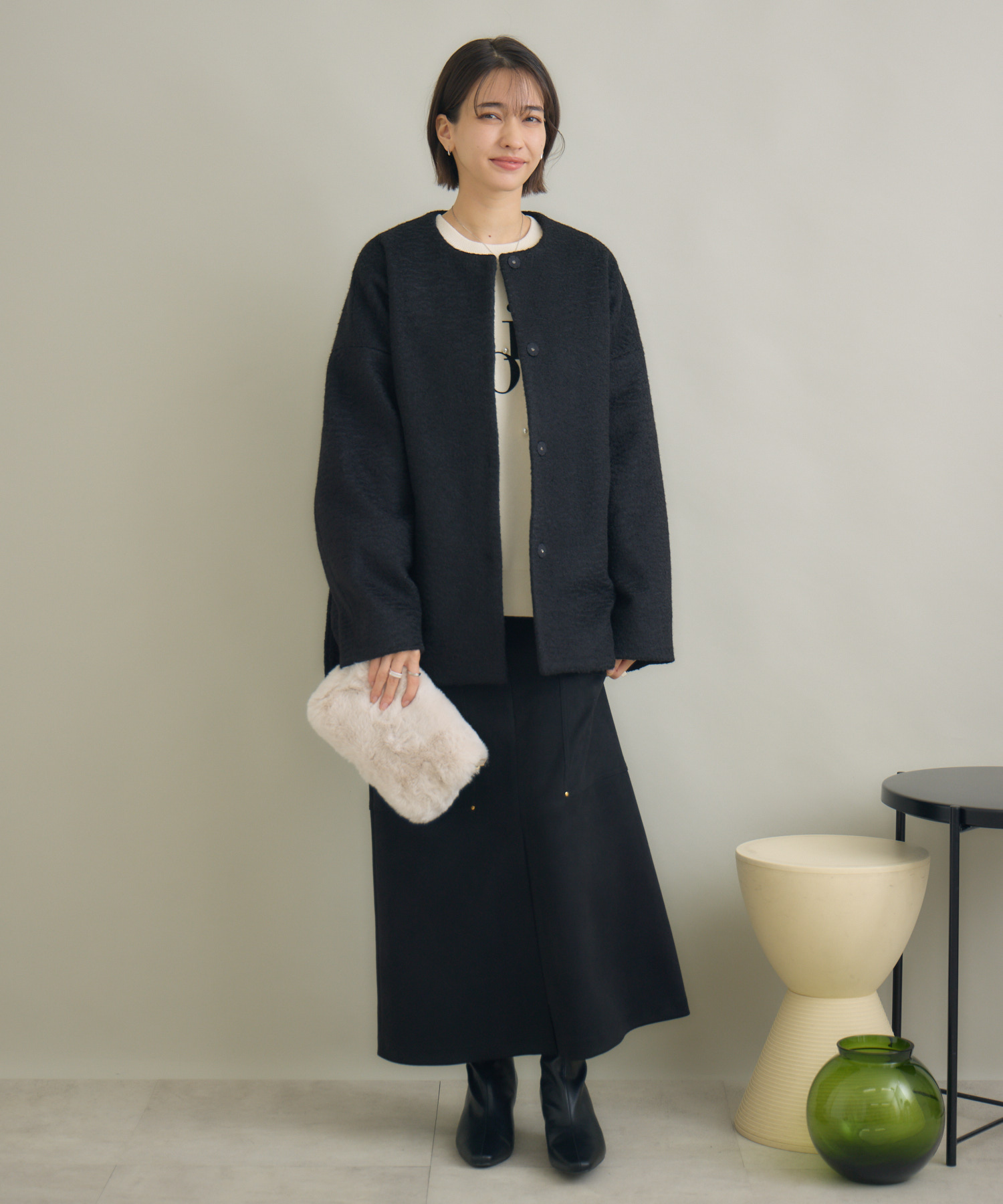 ブークレーノーカラーミドルコート | IKG crossing