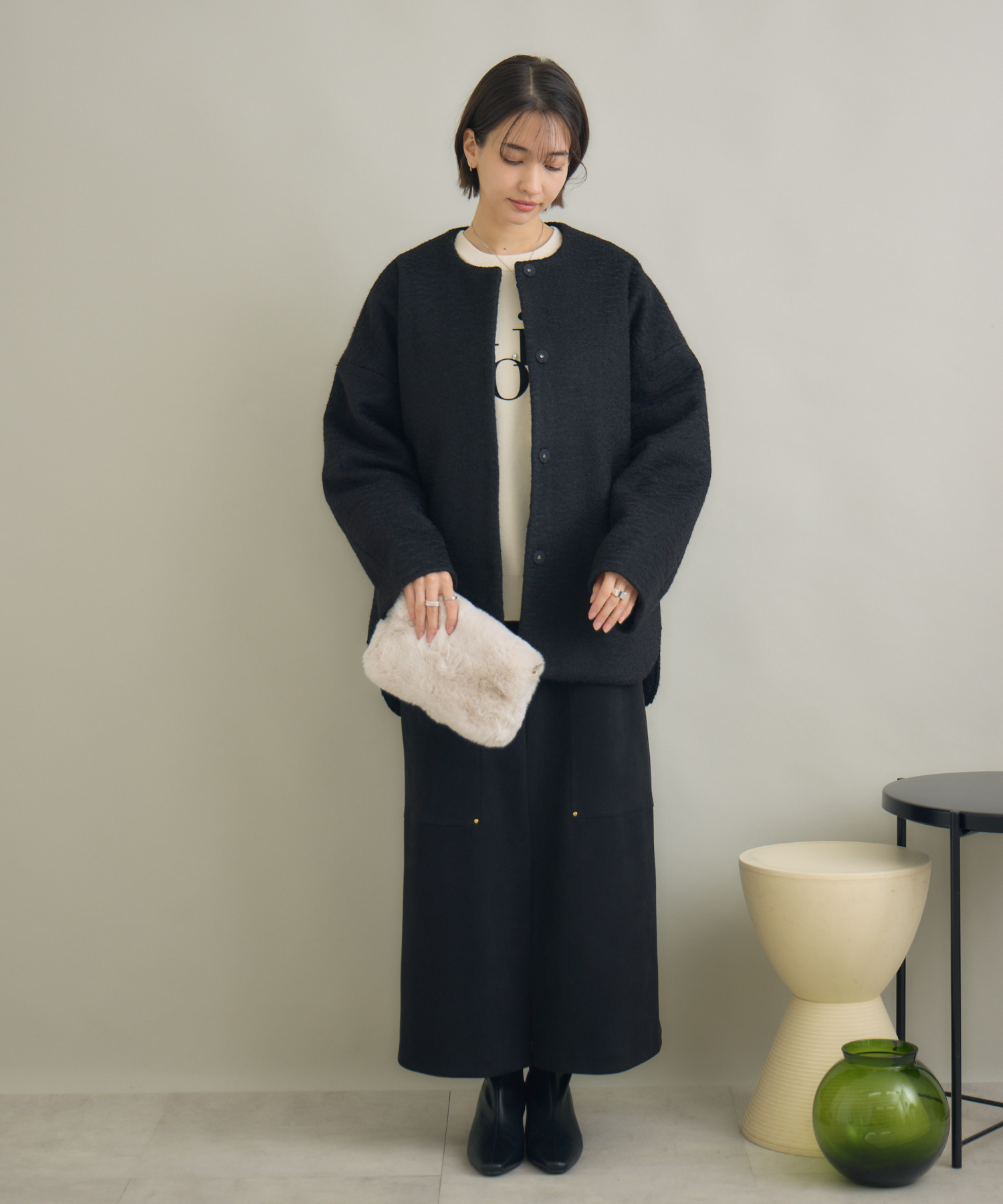 ブークレーノーカラーミドルコート | IKG crossing