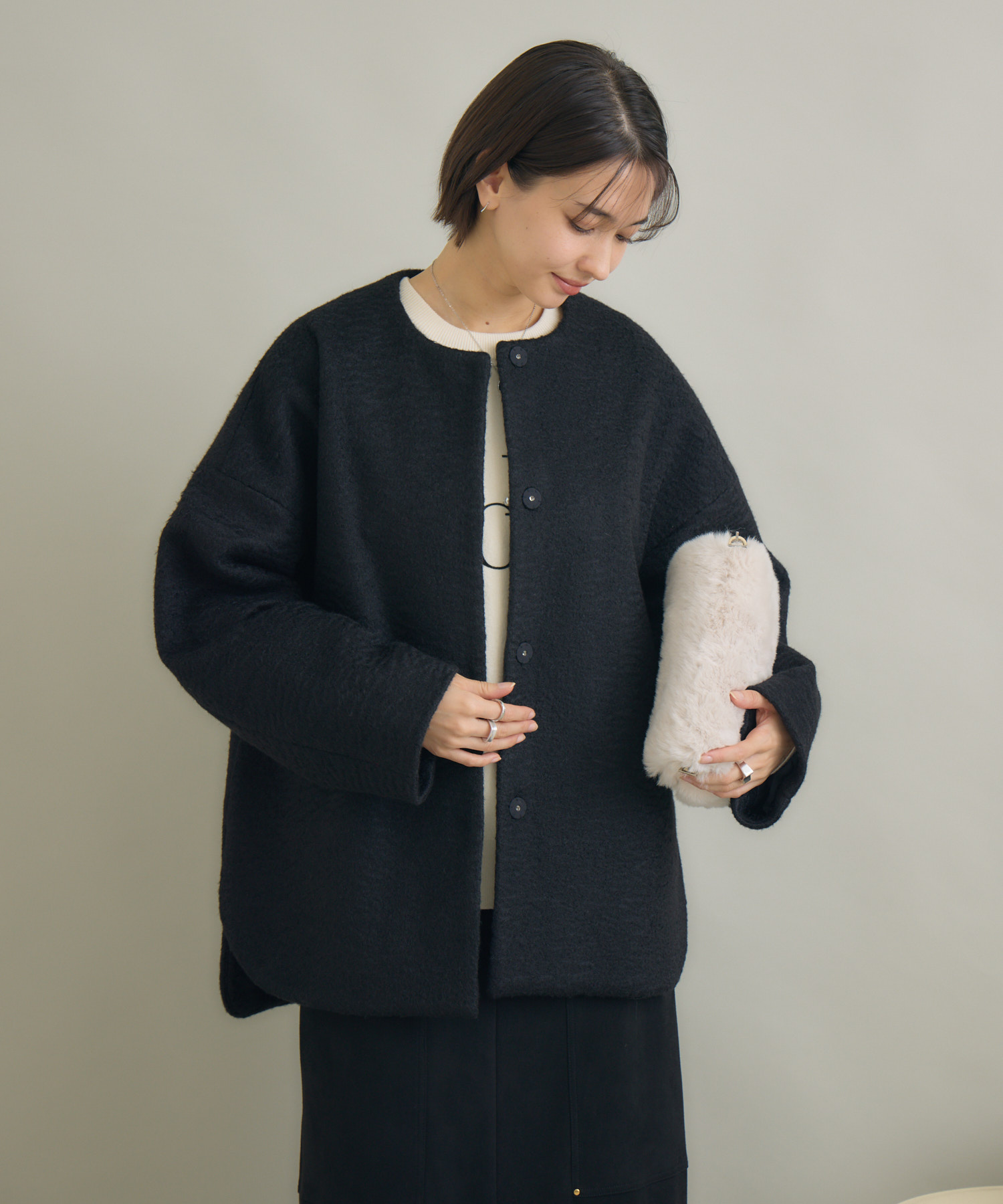 ブークレーノーカラーミドルコート | IKG crossing