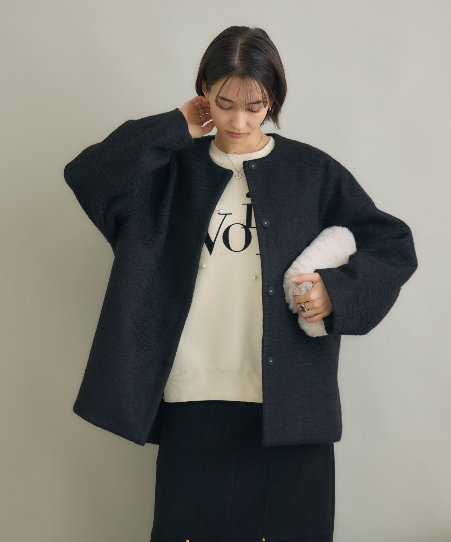 ブークレーノーカラーミドルコート | IKG crossing