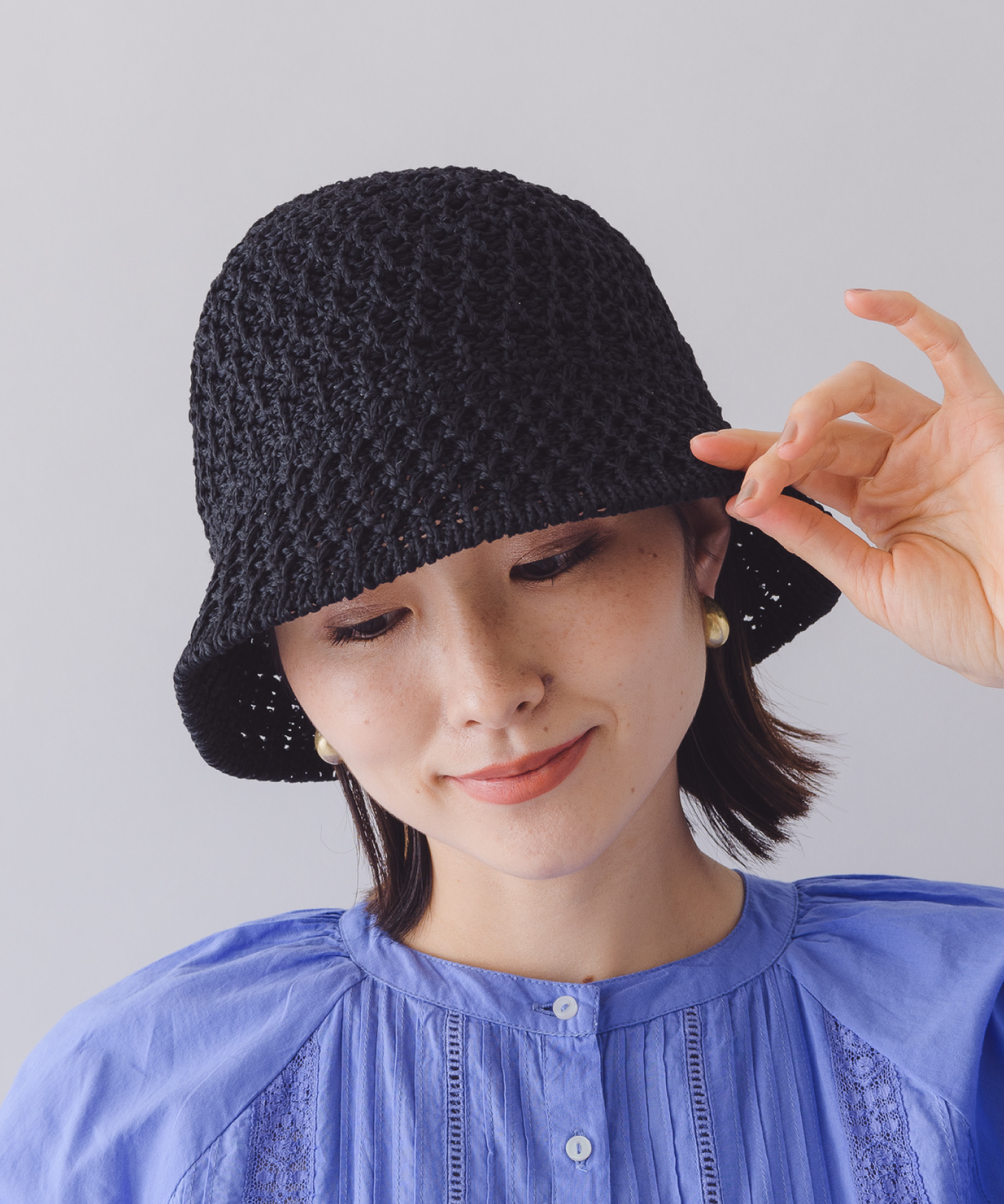 即納】【即納】手編みバケットハット 帽子