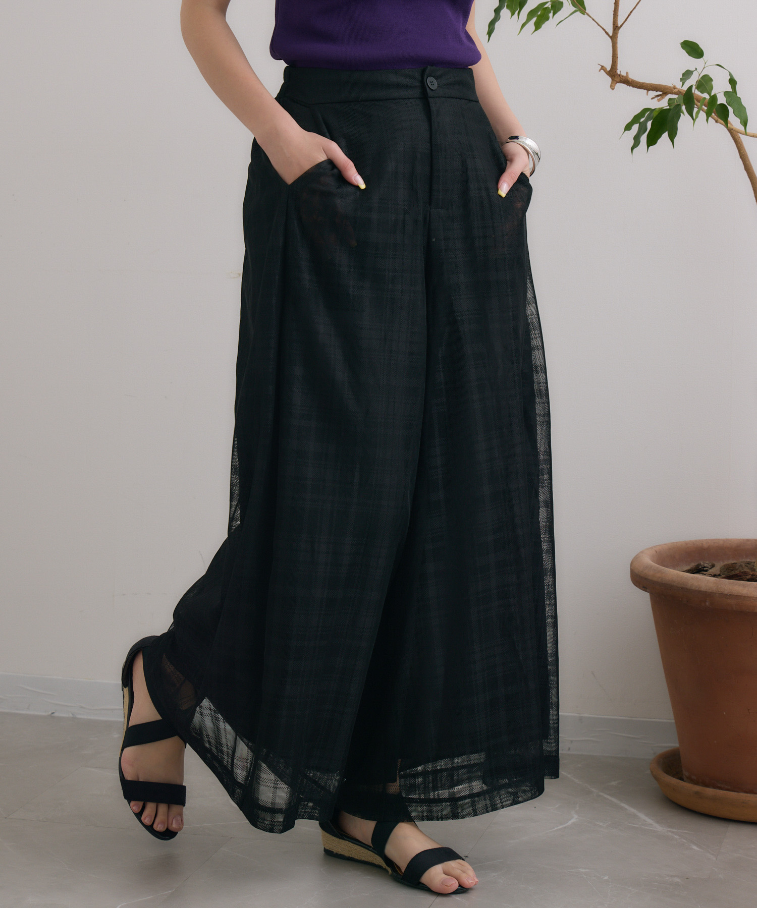 透かしチェック柄ワイドパンツ | IKG crossing 