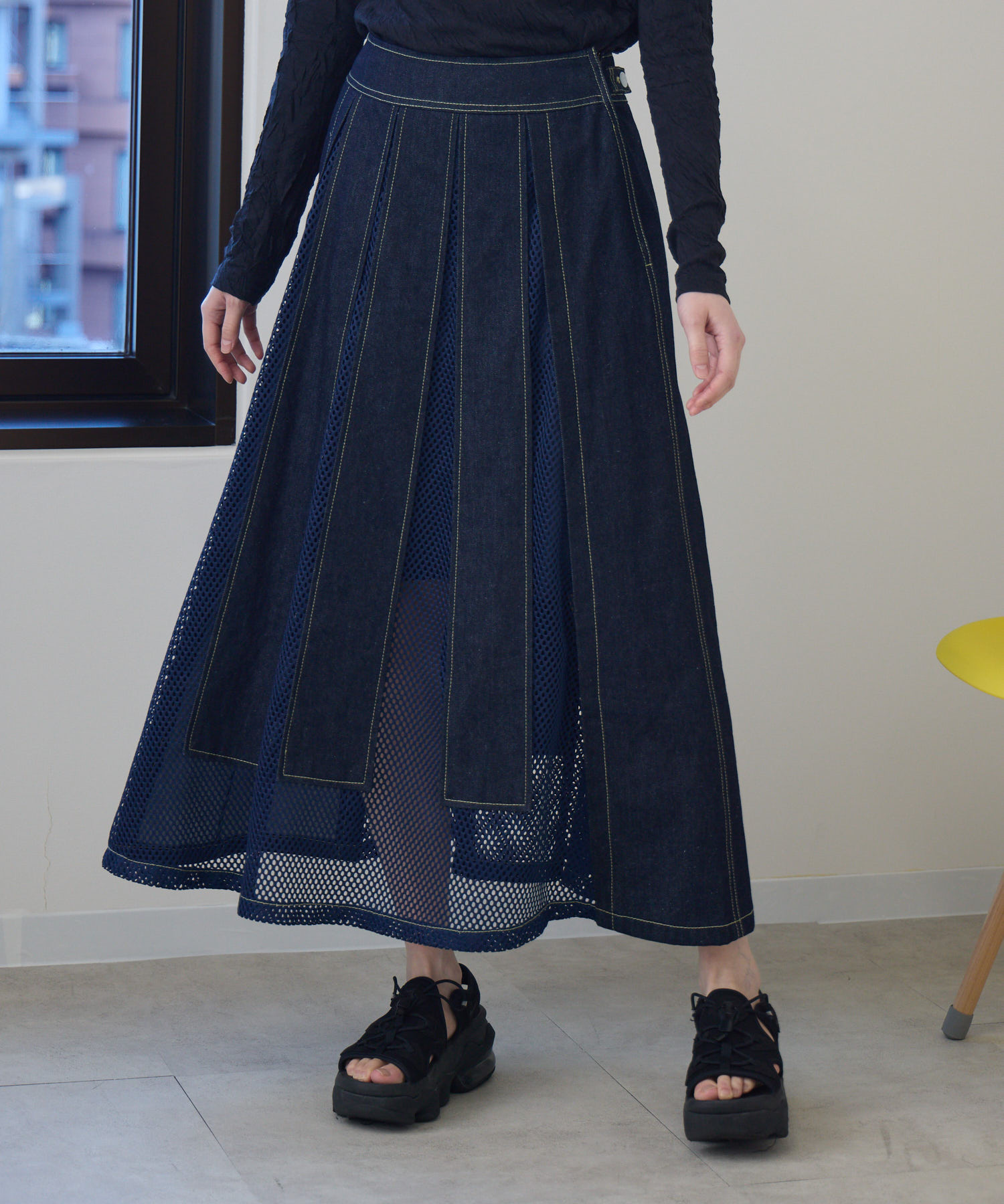 残りわずか】USU GALLERY デニムツイルメッシュスカート | IKG 残りわずか】USU GALLERY デニムツイルメッシュスカート | IKG