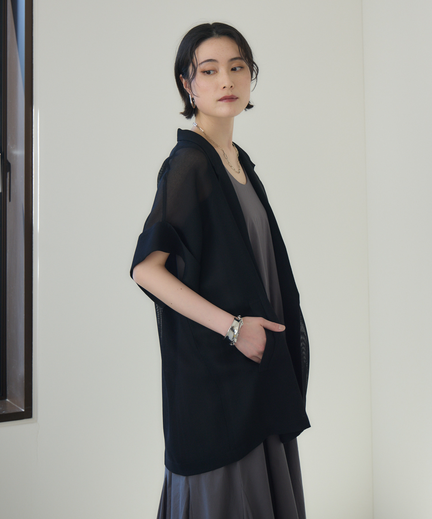 【Dignite collier】メッシュレイヤード Tシャツ　ブラック SALE！Dignite collier ディニテコリエ メッシュレイヤードT