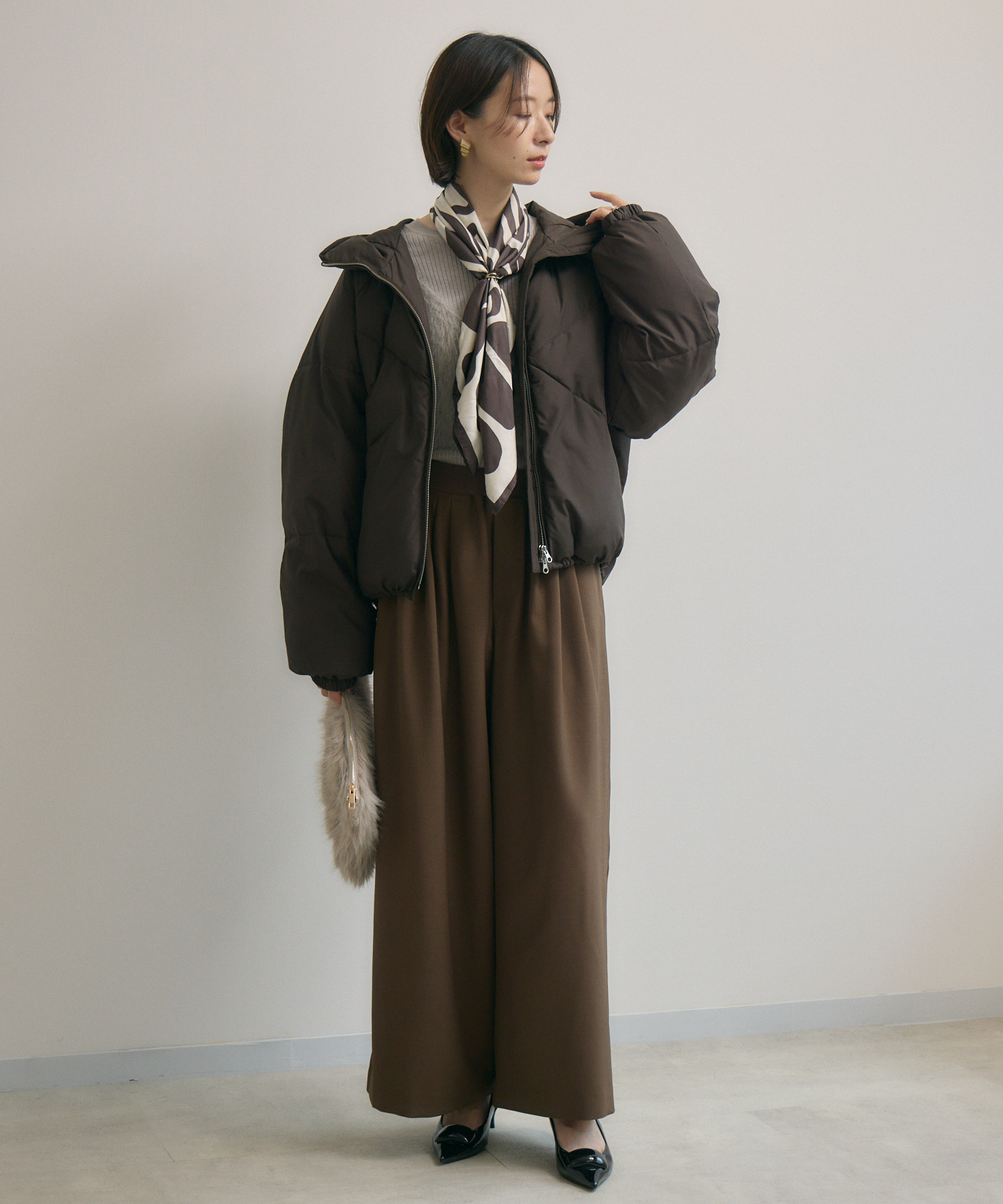 CLOCHE ダウン cloche ダウンジャケット クロッシェ ステンカラー バルーン