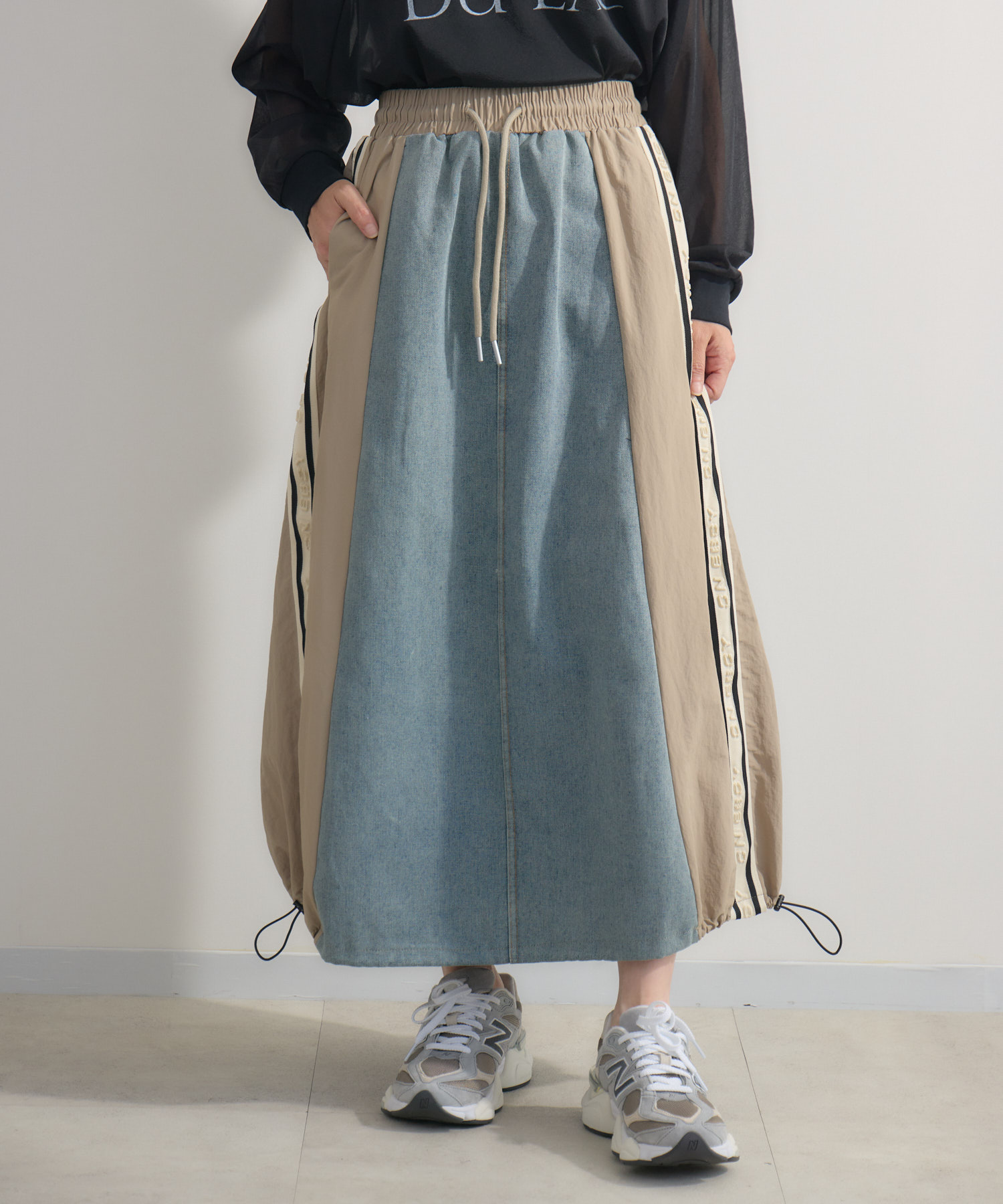 サイドライン異素材切替デニムスカート | IKG crossing