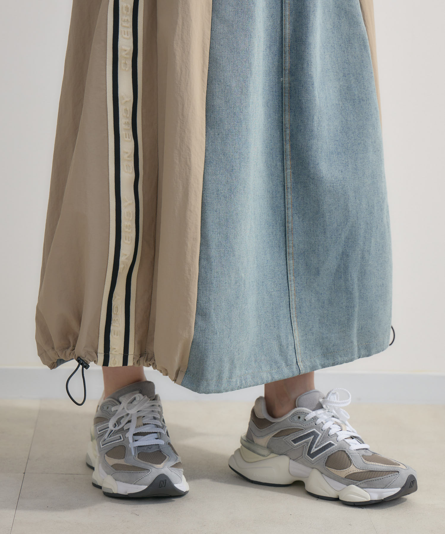 サイドライン異素材切替デニムスカート | IKG crossing