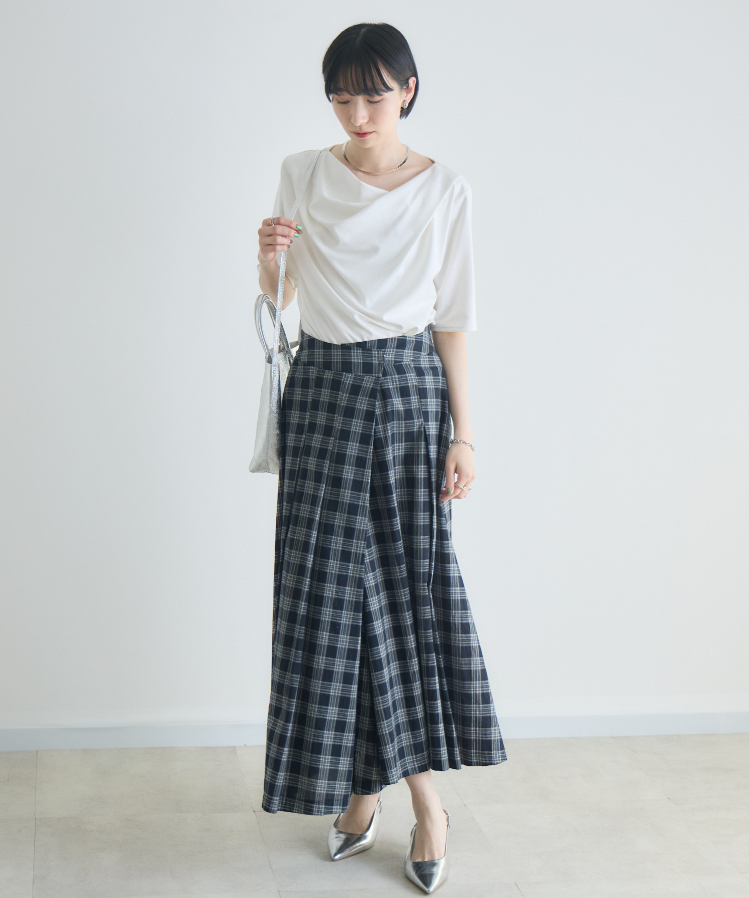 パラスパレス リネン100% チェック ラップスカート風 ロングスカート FREAK'S STORE（フリークスストア） スカート チェック ラップスカート