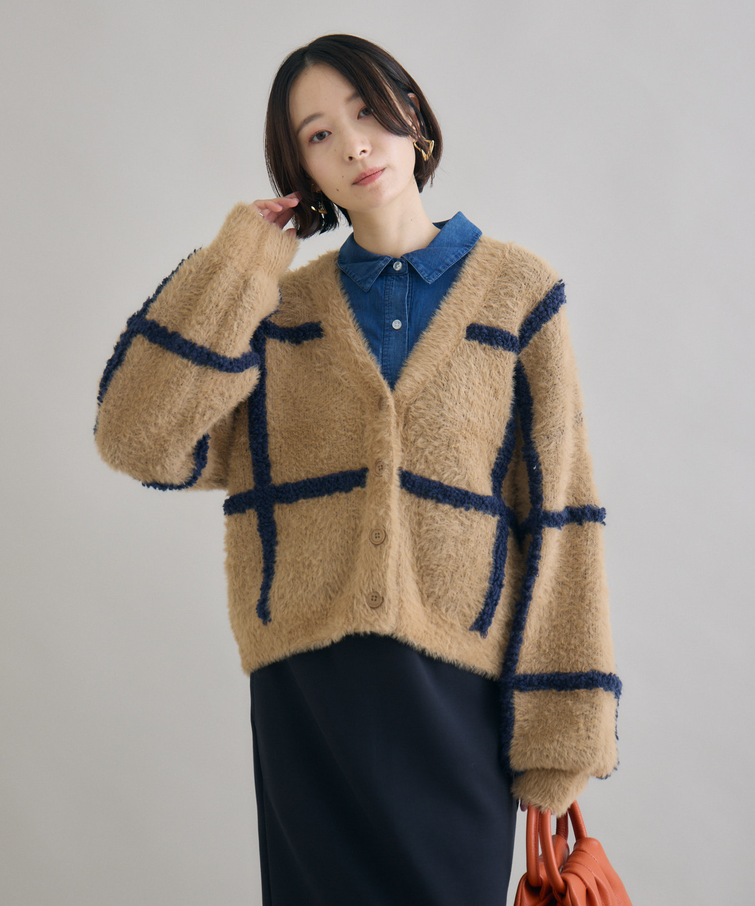 激かわ♡ 即完品♡ PERVERZE ブラッシュド ジャカード カーディガン セール】【累計販売枚数1万枚突破！】Vネックロングシャギーニット