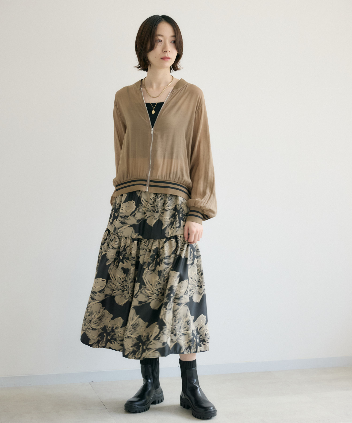 Greed ジャガード　フラワーパターンエンブロイダリーギャザースカート Shiny Flower Jacquard Skirt｜Greed International Official