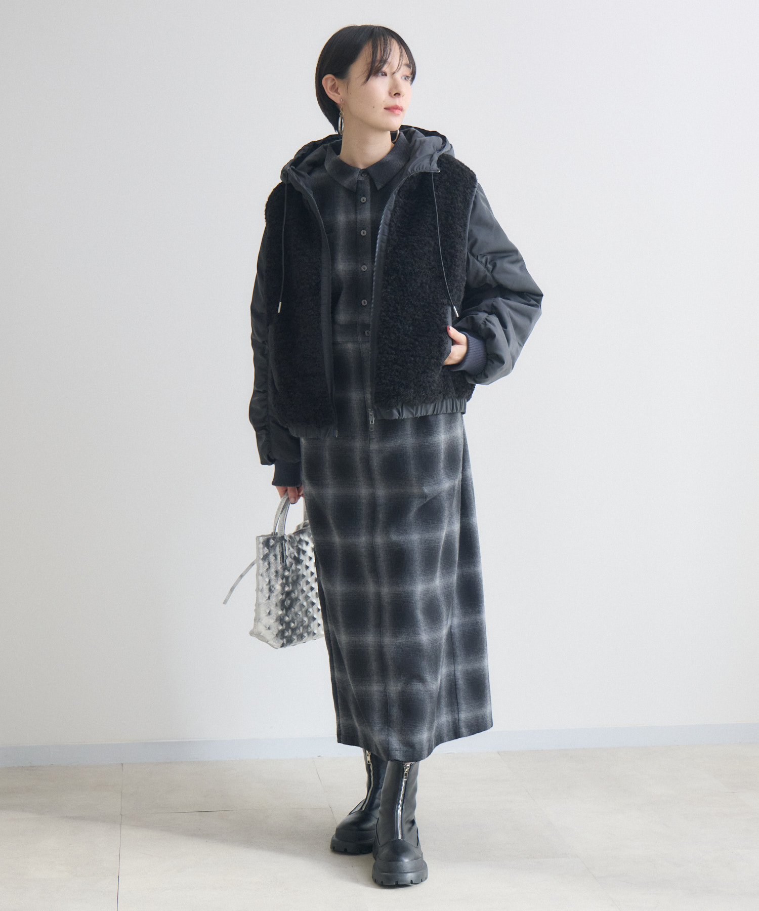 33℃ ボア×ナイロンフードブルゾン | IKG crossing