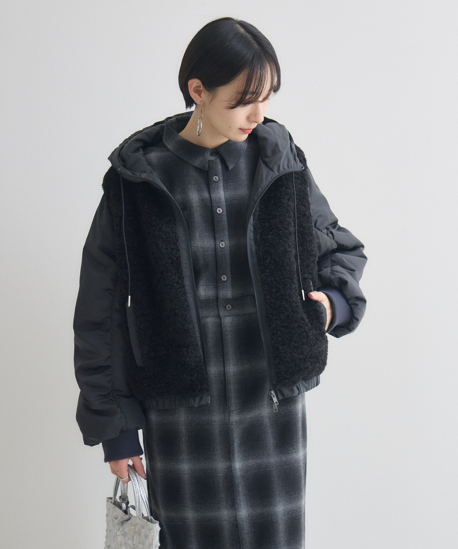 33℃ ボア×ナイロンフードブルゾン | IKG crossing