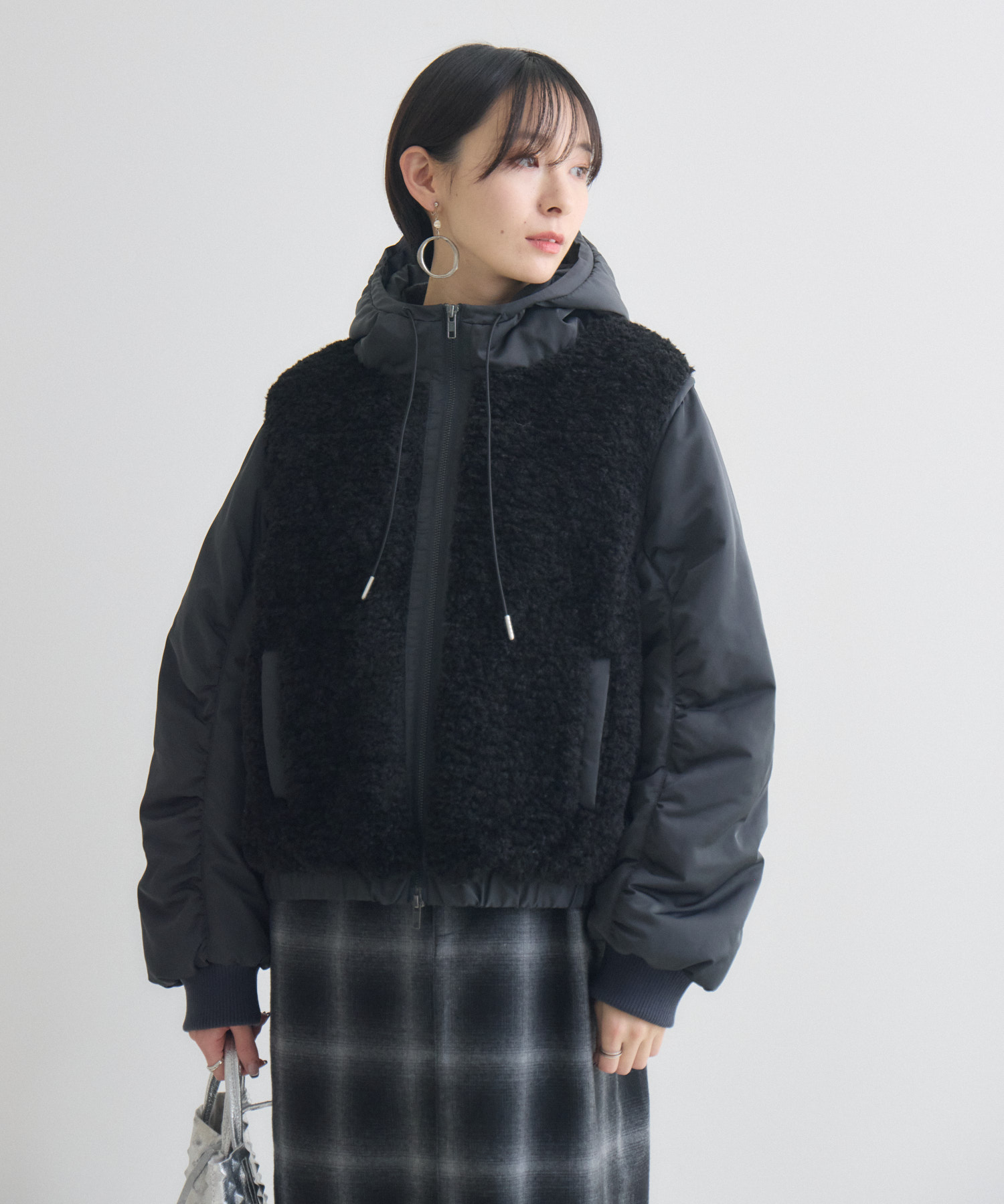 33℃ ボア×ナイロンフードブルゾン | IKG crossing