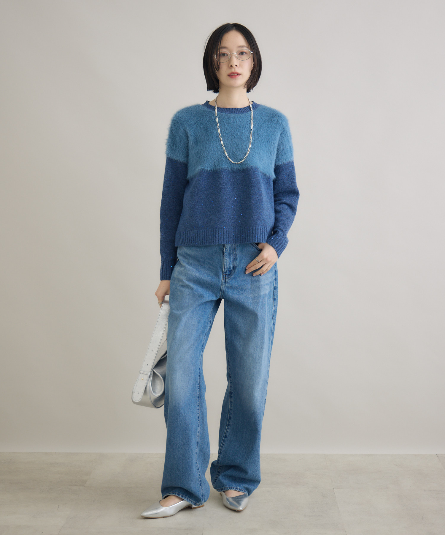 スパンコール付配色ニット | IKG crossing