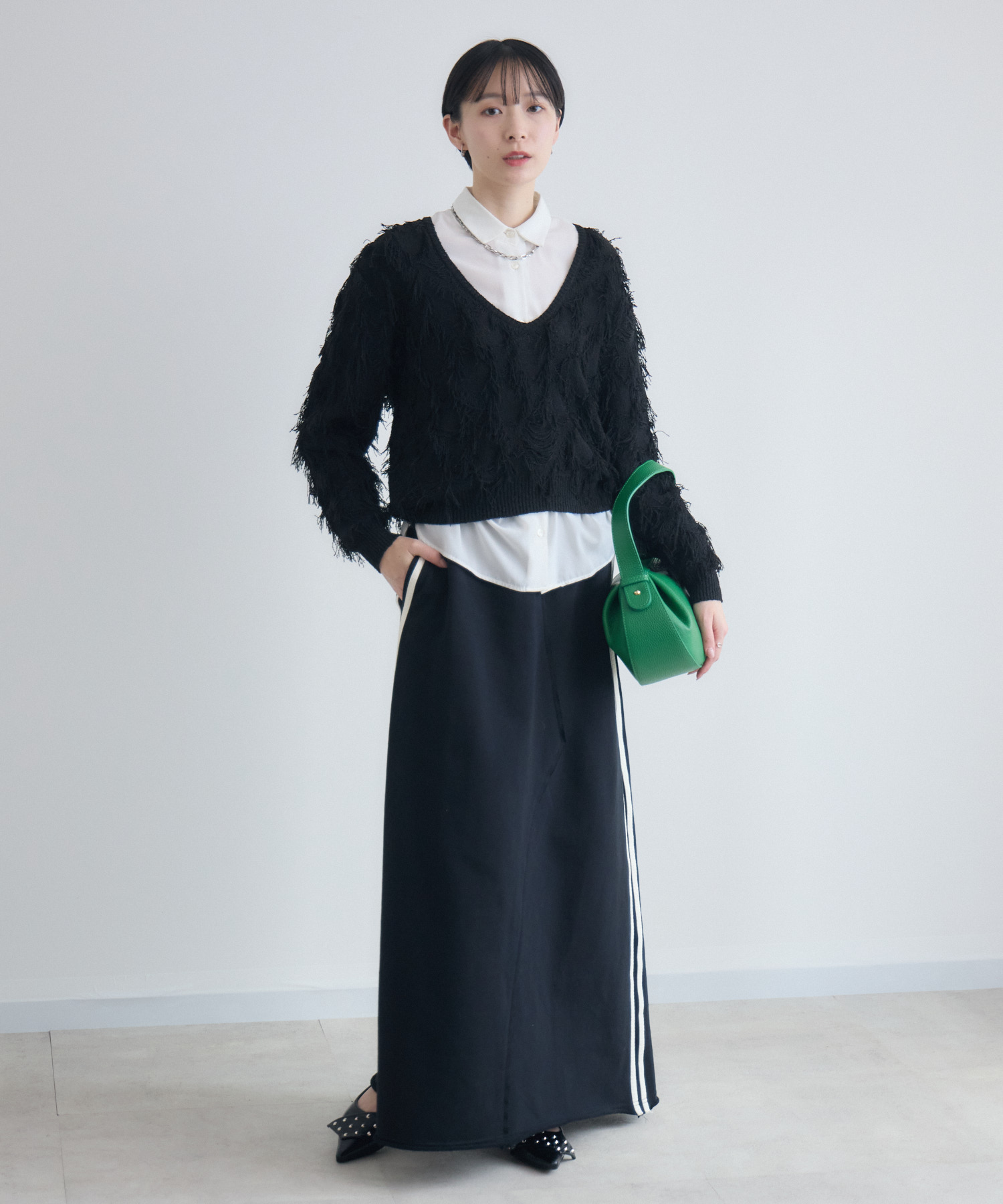 hugyourskin プリンティッド ニットジップアップ シズニルック 残りわずか】cloche フリンジニットトップス | IKG crossing