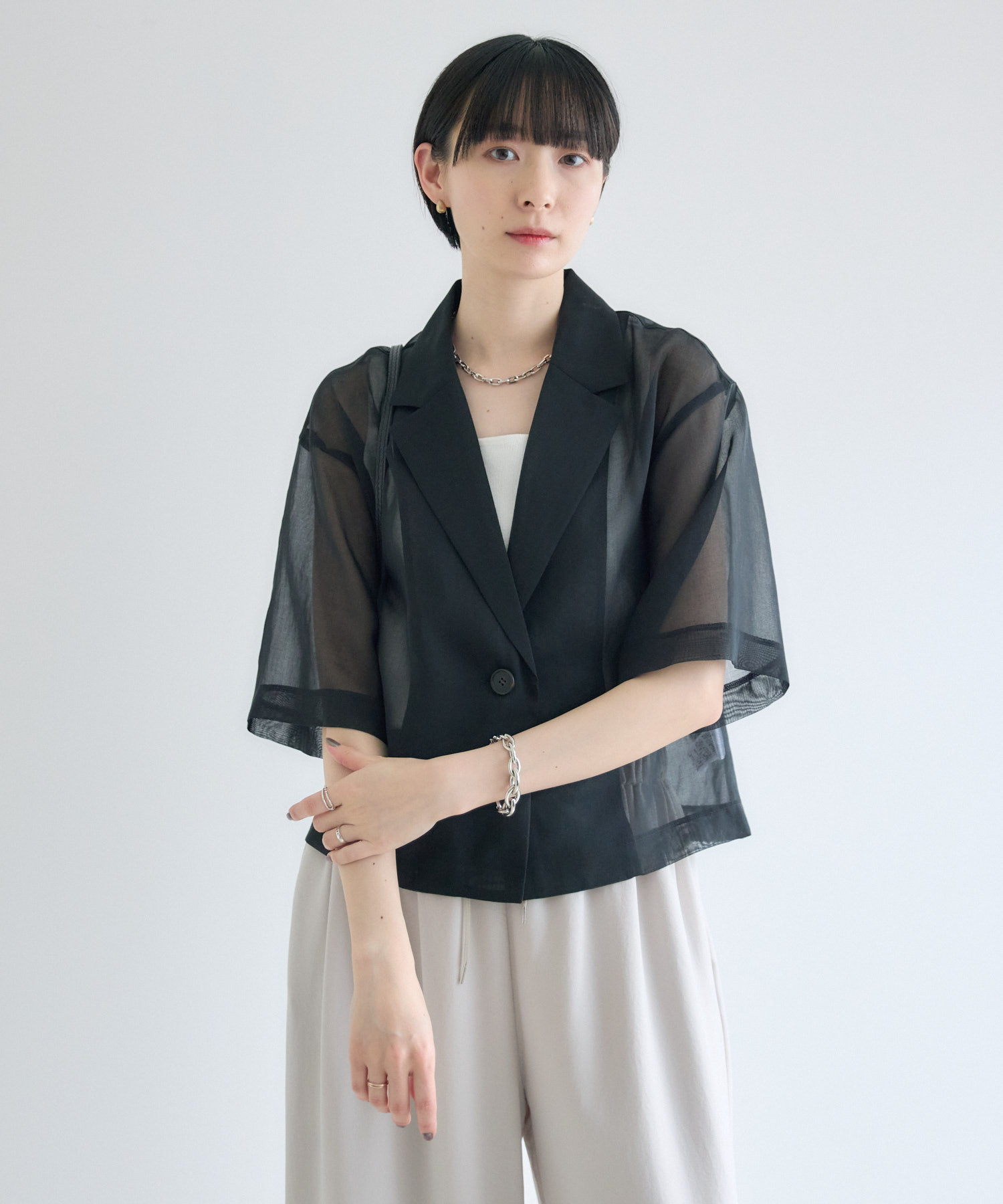 コクレ　COQULE シアージャケット cloche シアー5分袖ジャケット | IKG crossing