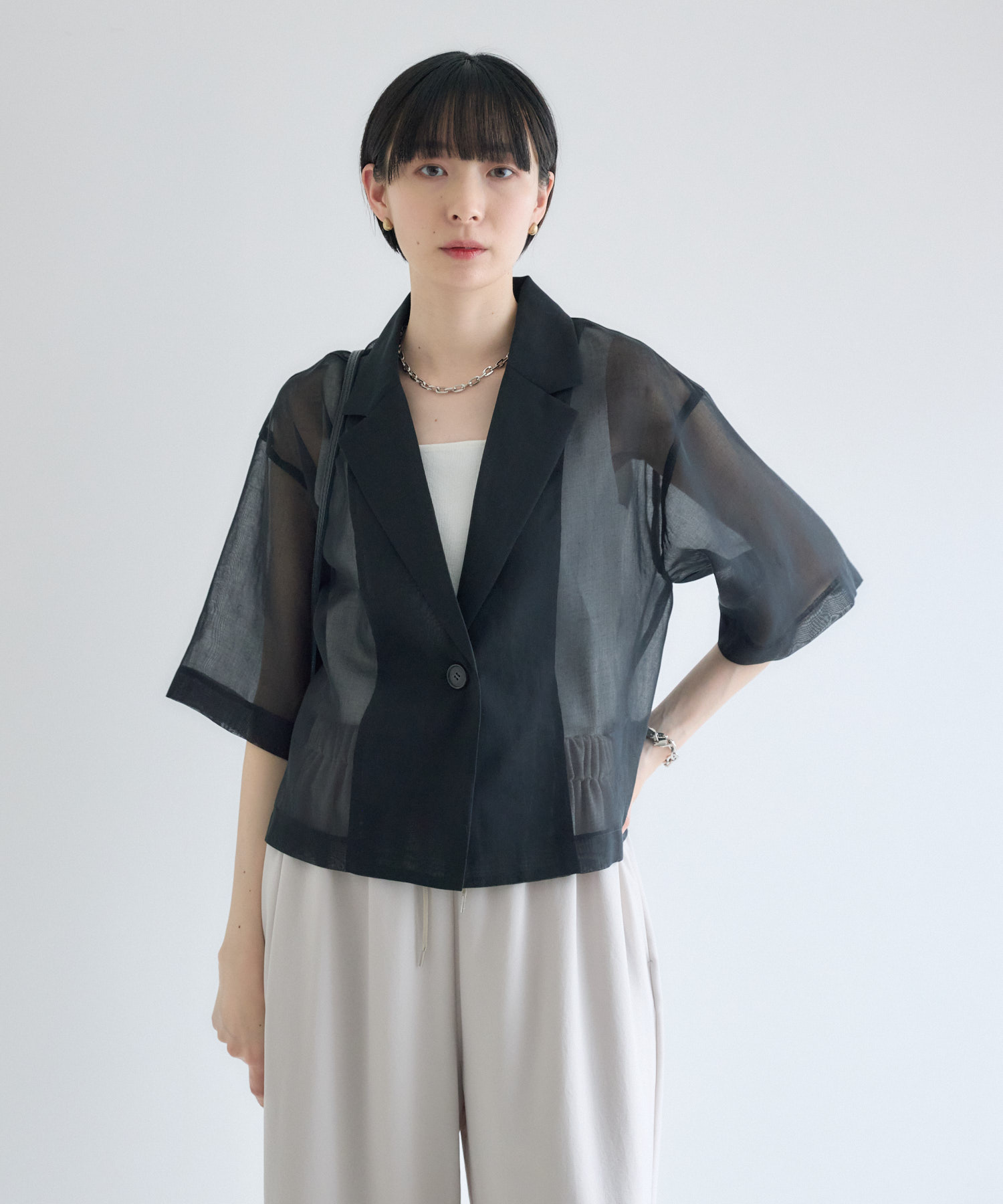 コクレ　COQULE シアージャケット cloche シアー5分袖ジャケット | IKG crossing