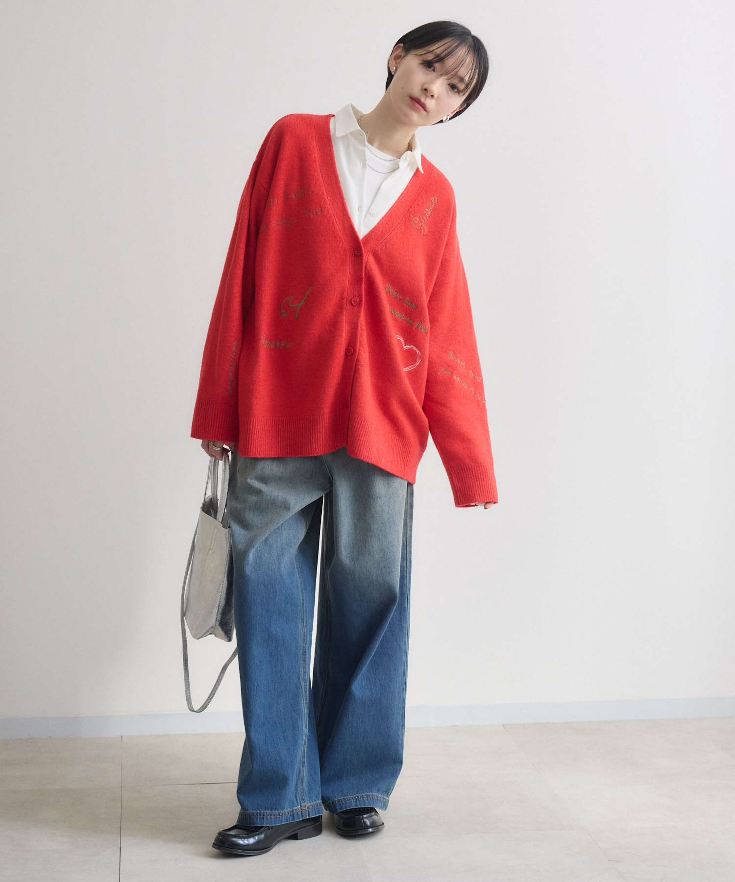 ROSIEE レタリング刺繍ニットカーディガン | IKG crossing