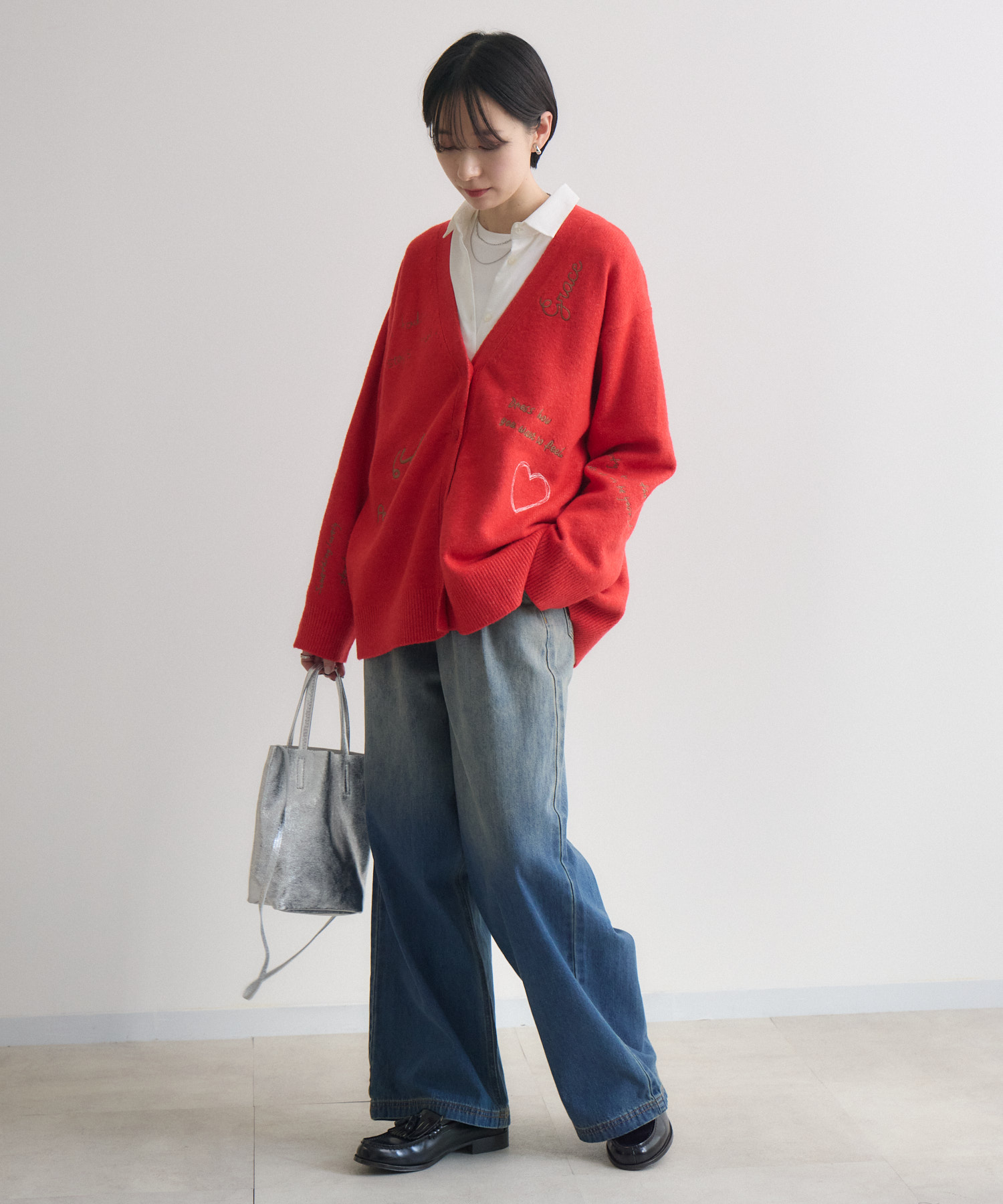 ROSIEE レタリング刺繍ニットカーディガン | IKG crossing