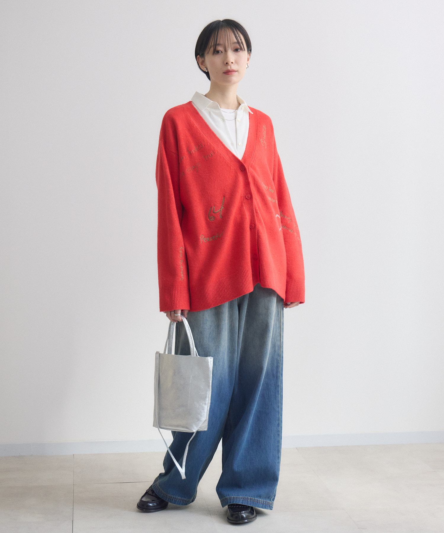 ROSIEE レタリング刺繍ニットカーディガン | IKG crossing