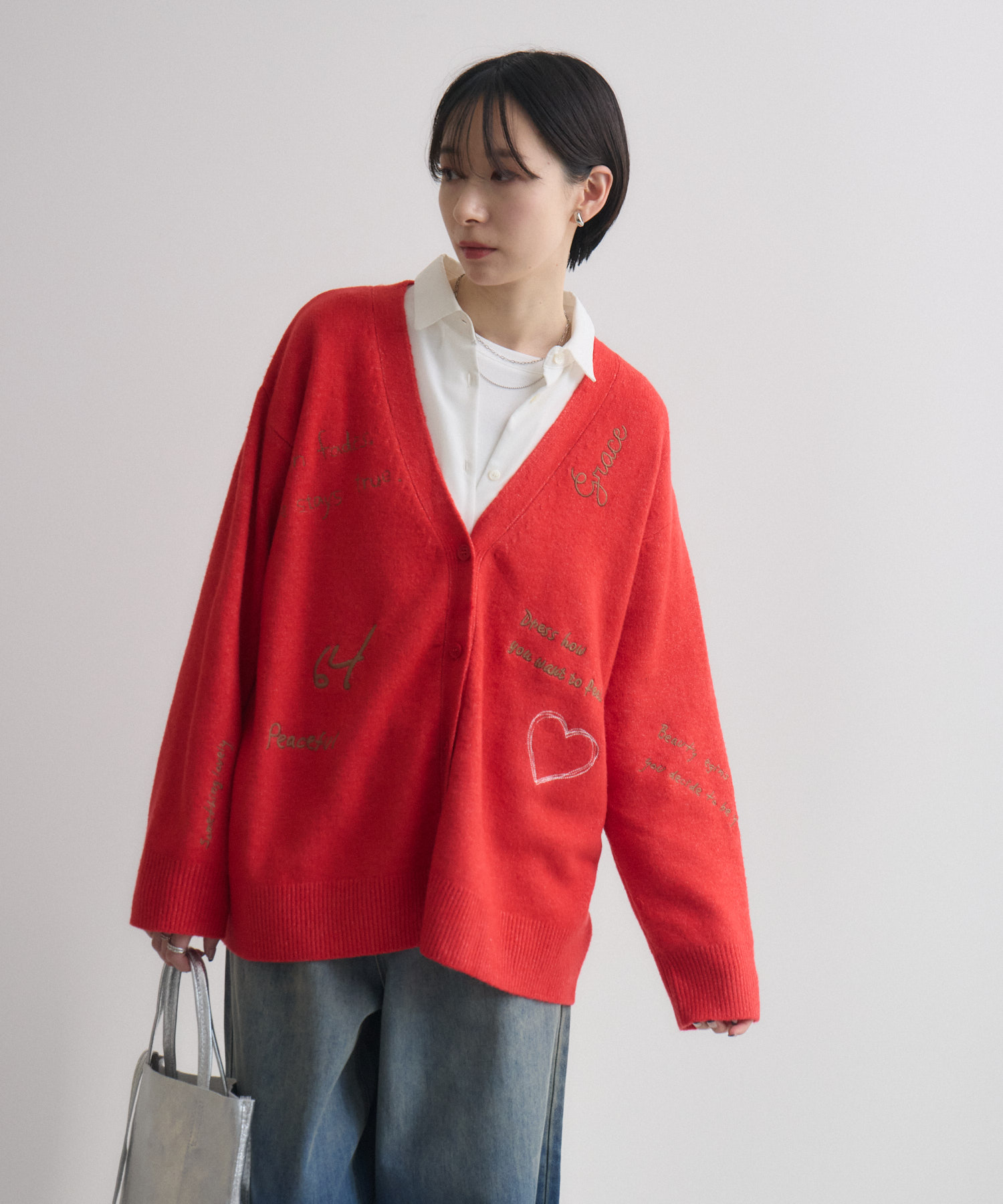 ROSIEE レタリング刺繍ニットカーディガン | IKG crossing