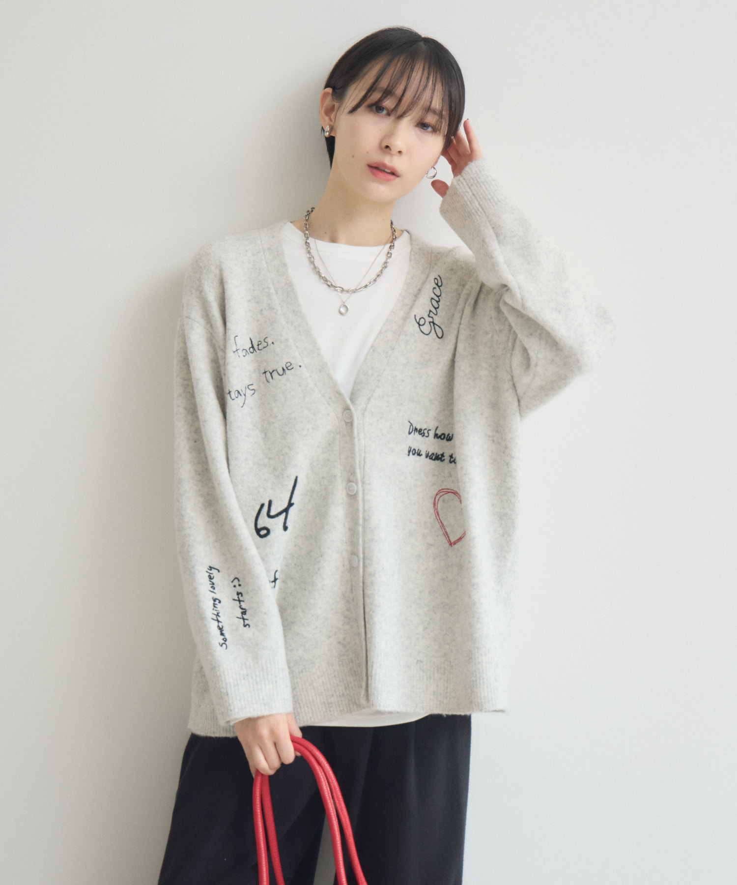 ROSIEE レタリング刺繍ニットカーディガン | IKG crossing