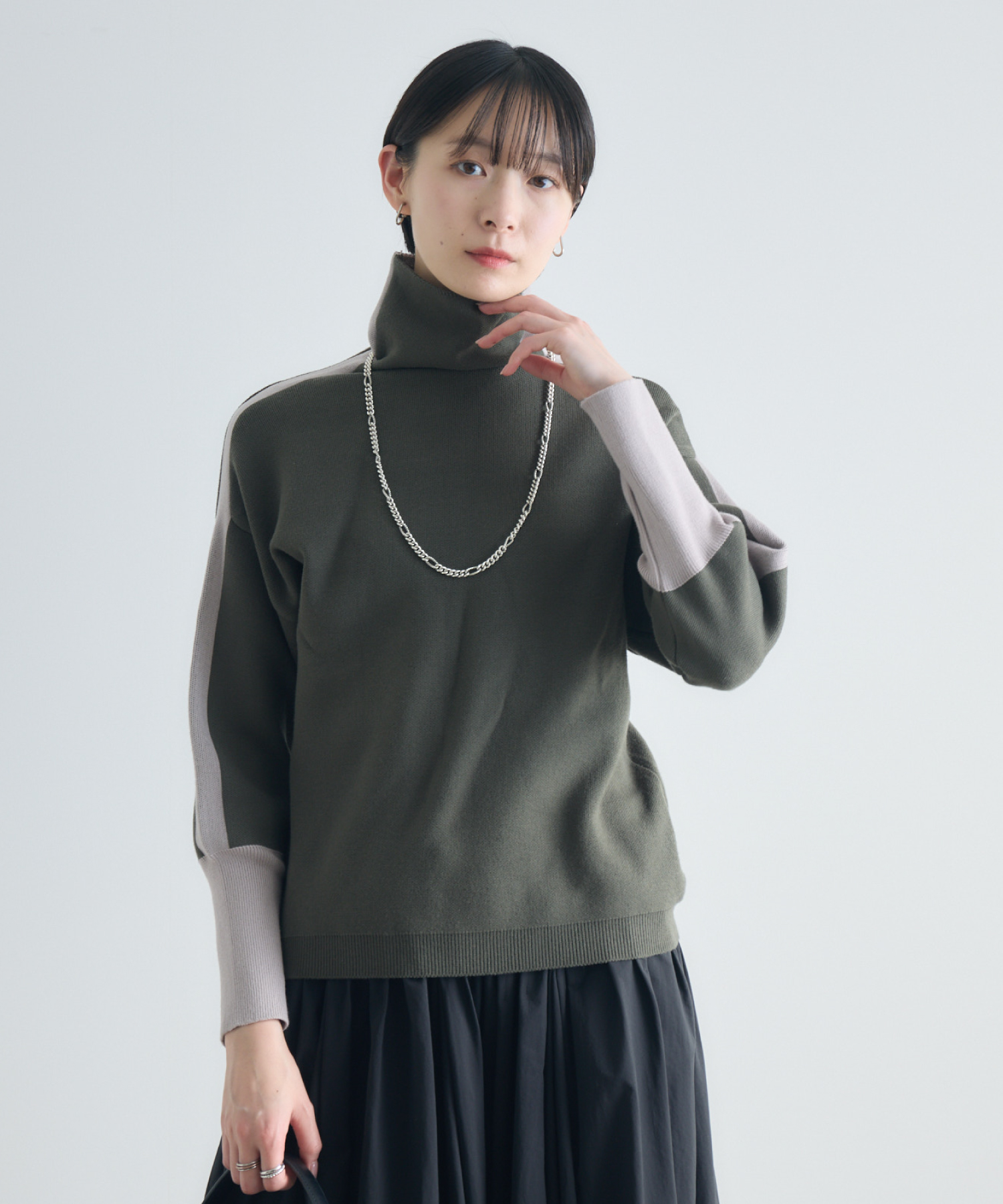 バイカラーボトルネックニットプルオーバー | IKG crossing