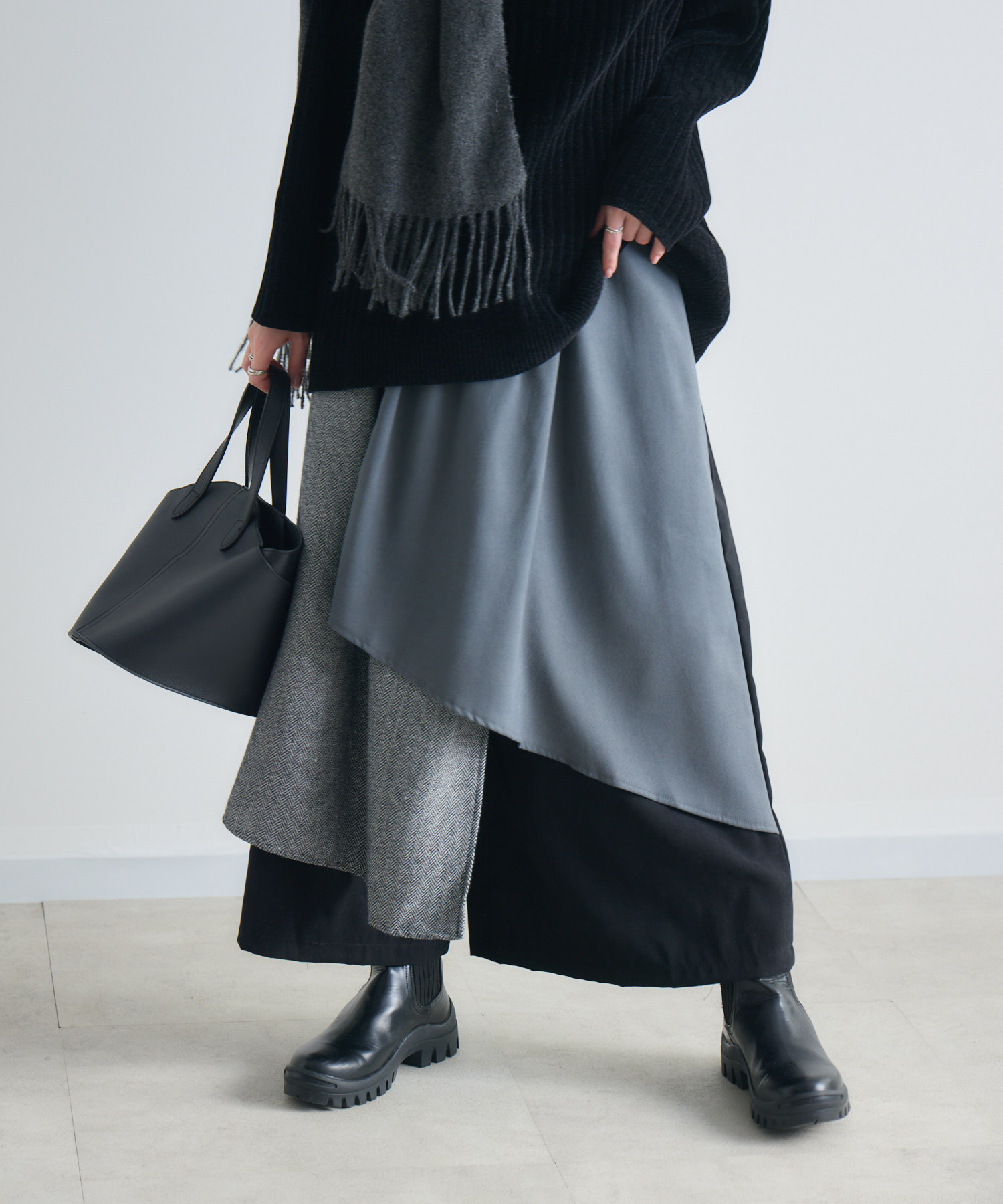 異素材アシメレイヤードパンツ | IKG crossing